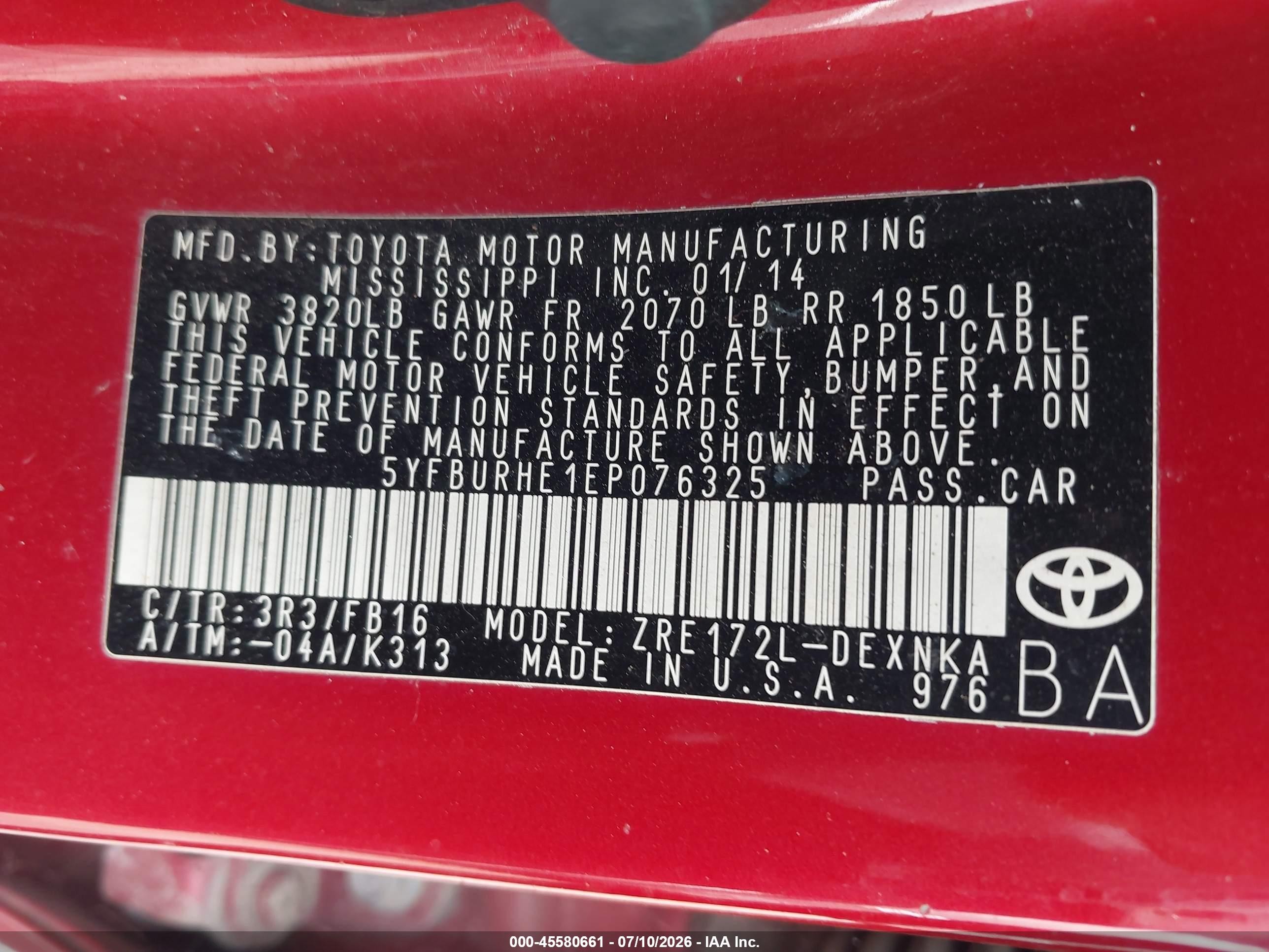 2014 Toyota Corolla Le Red vin: 5YFBURHE1EP076325