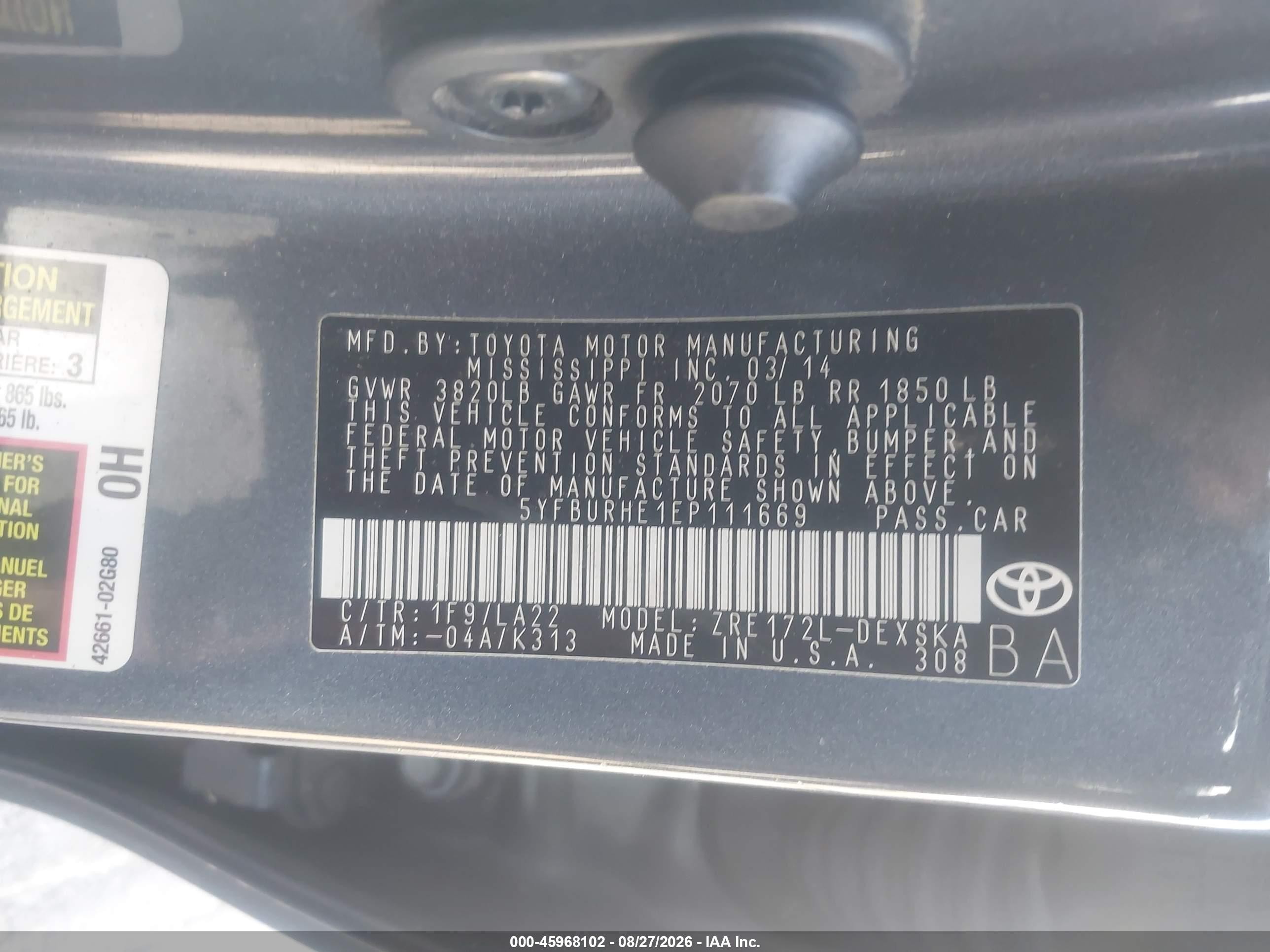 2014 Toyota Corolla S Premium Silver vin: 5YFBURHE1EP111669