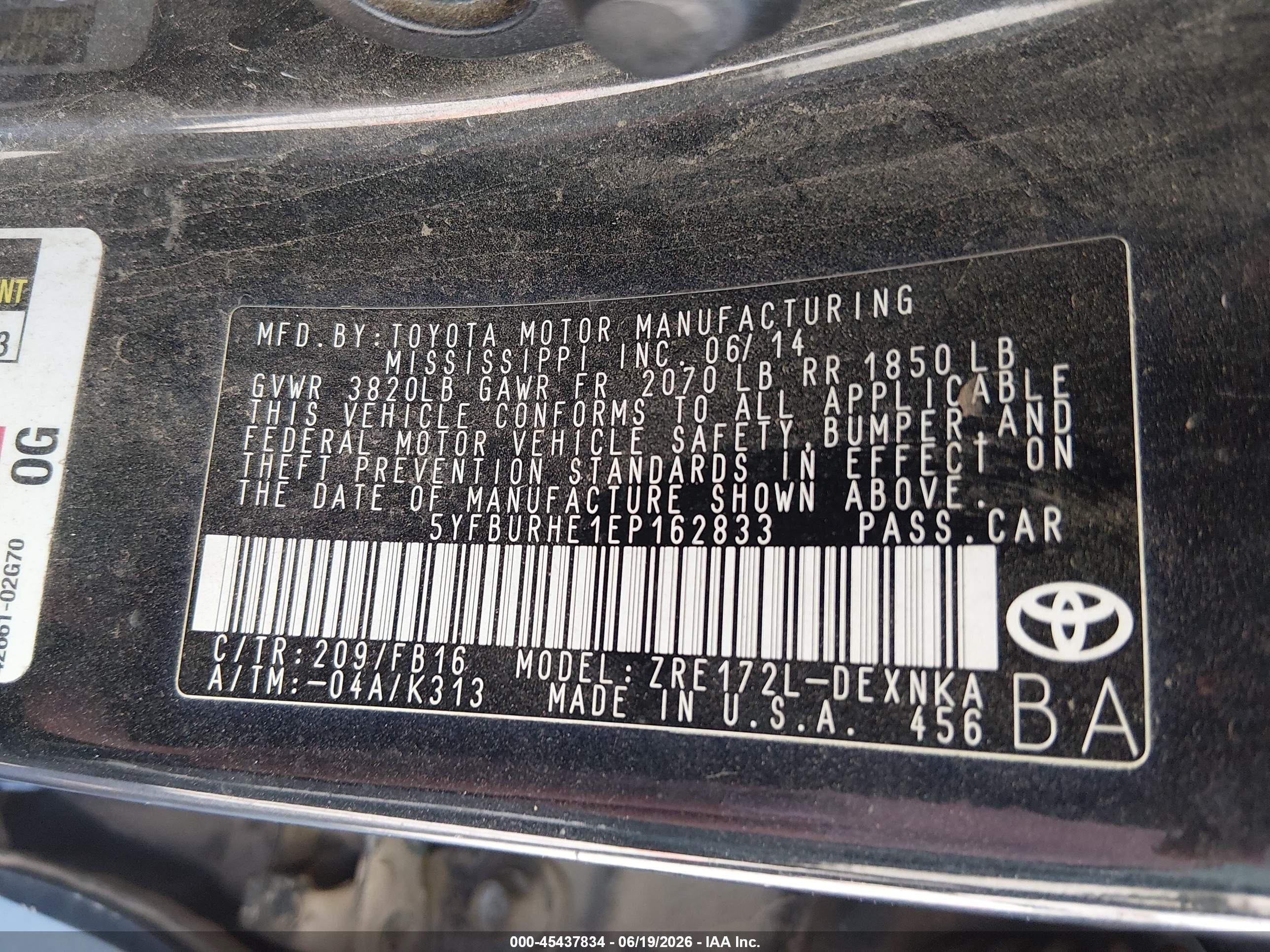 2014 Toyota Corolla Le Black vin: 5YFBURHE1EP162833
