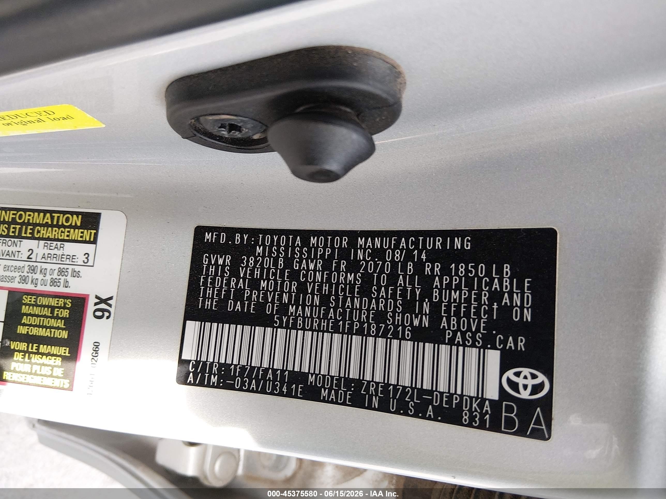 2015 Toyota Corolla L Серебряный vin: 5YFBURHE1FP187216