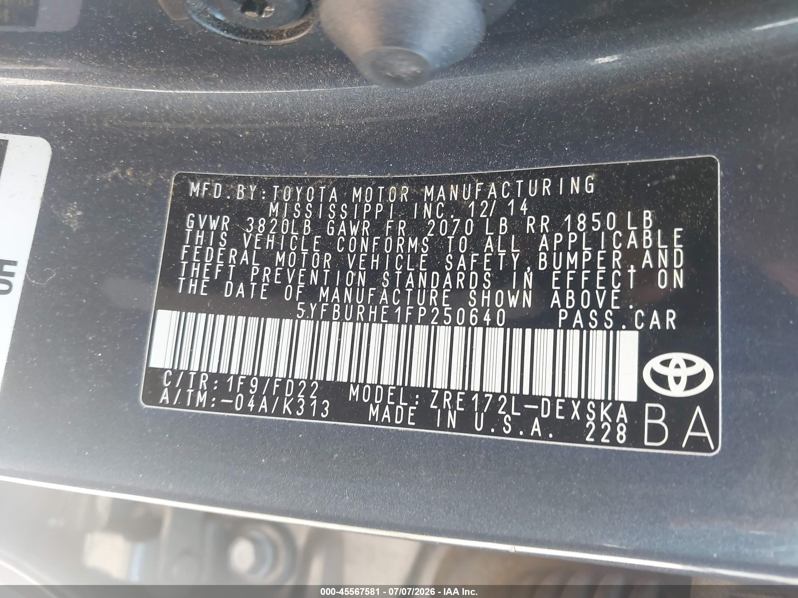 2015 Toyota Corolla S Plus Синий vin: 5YFBURHE1FP250640