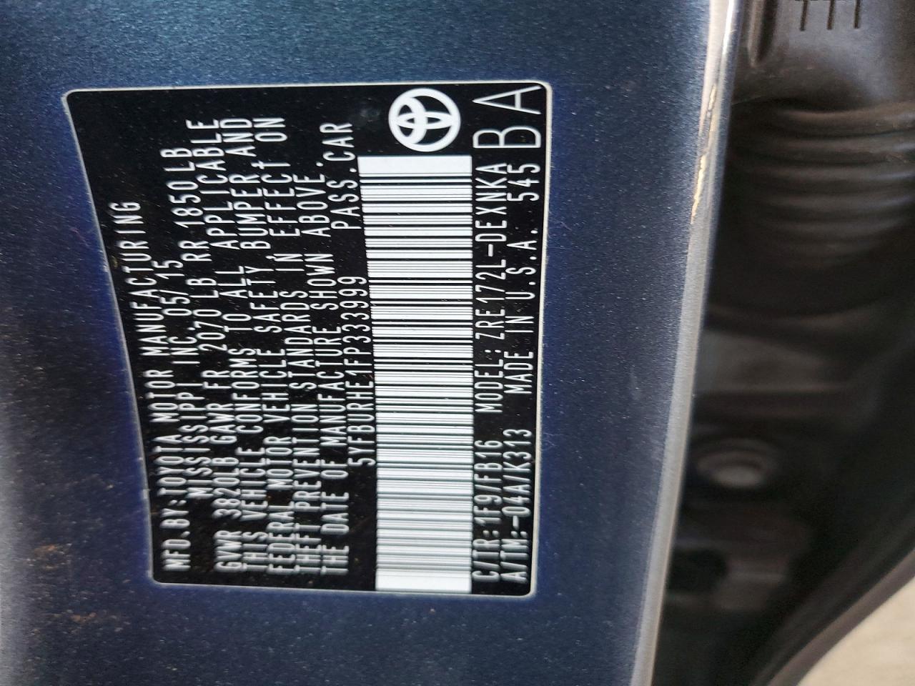 2015 Toyota Corolla Le Charcoal vin: 5YFBURHE1FP333999