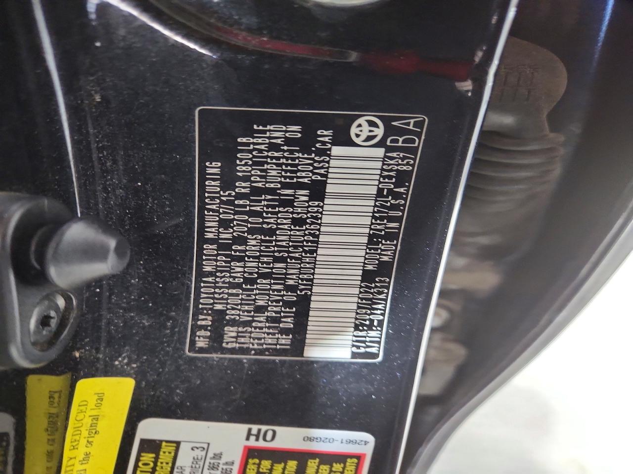 2015 Toyota Corolla S Plus Black vin: 5YFBURHE1FP362399