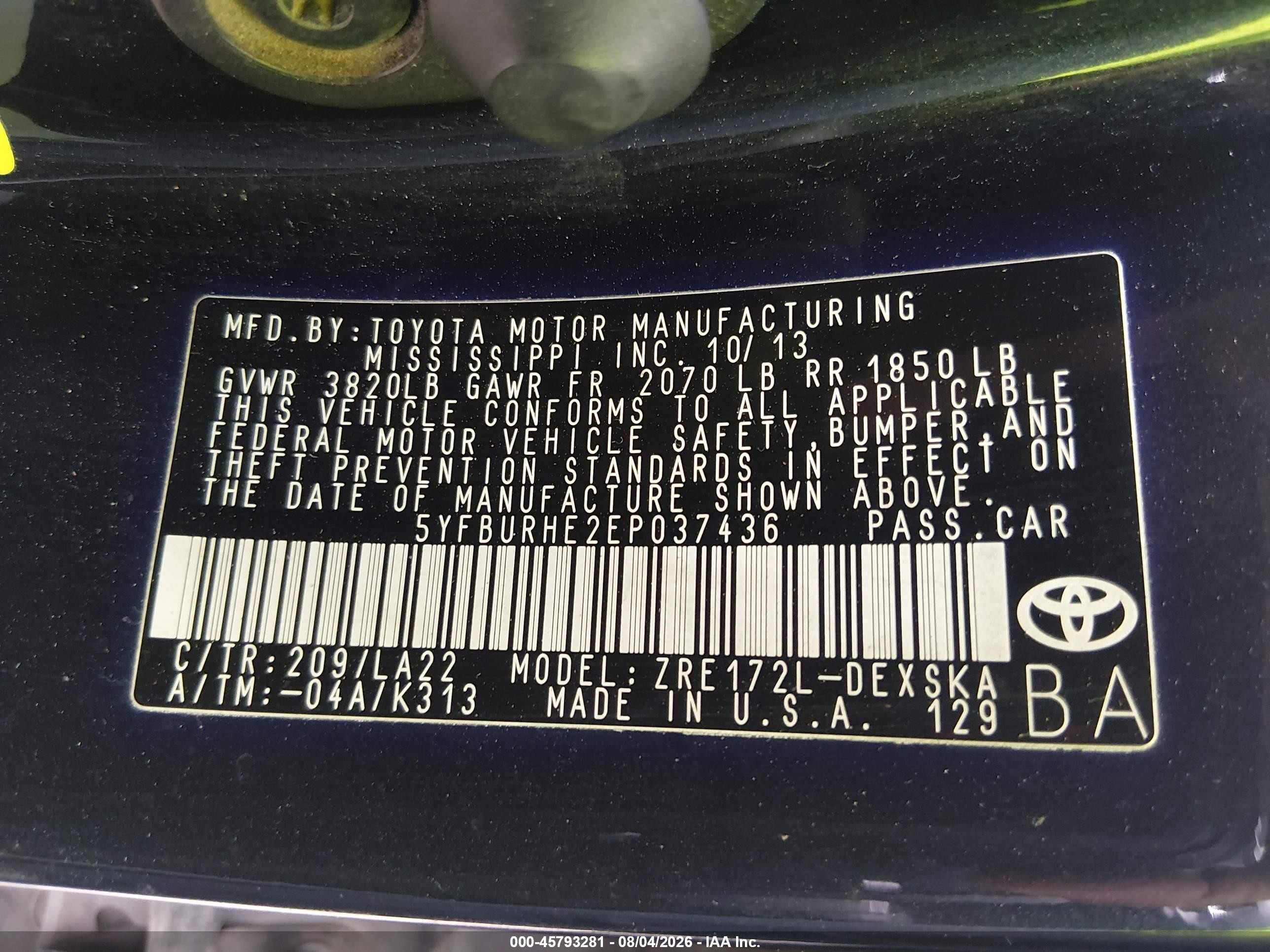 2014 Toyota Corolla S Premium Черный vin: 5YFBURHE2EP037436