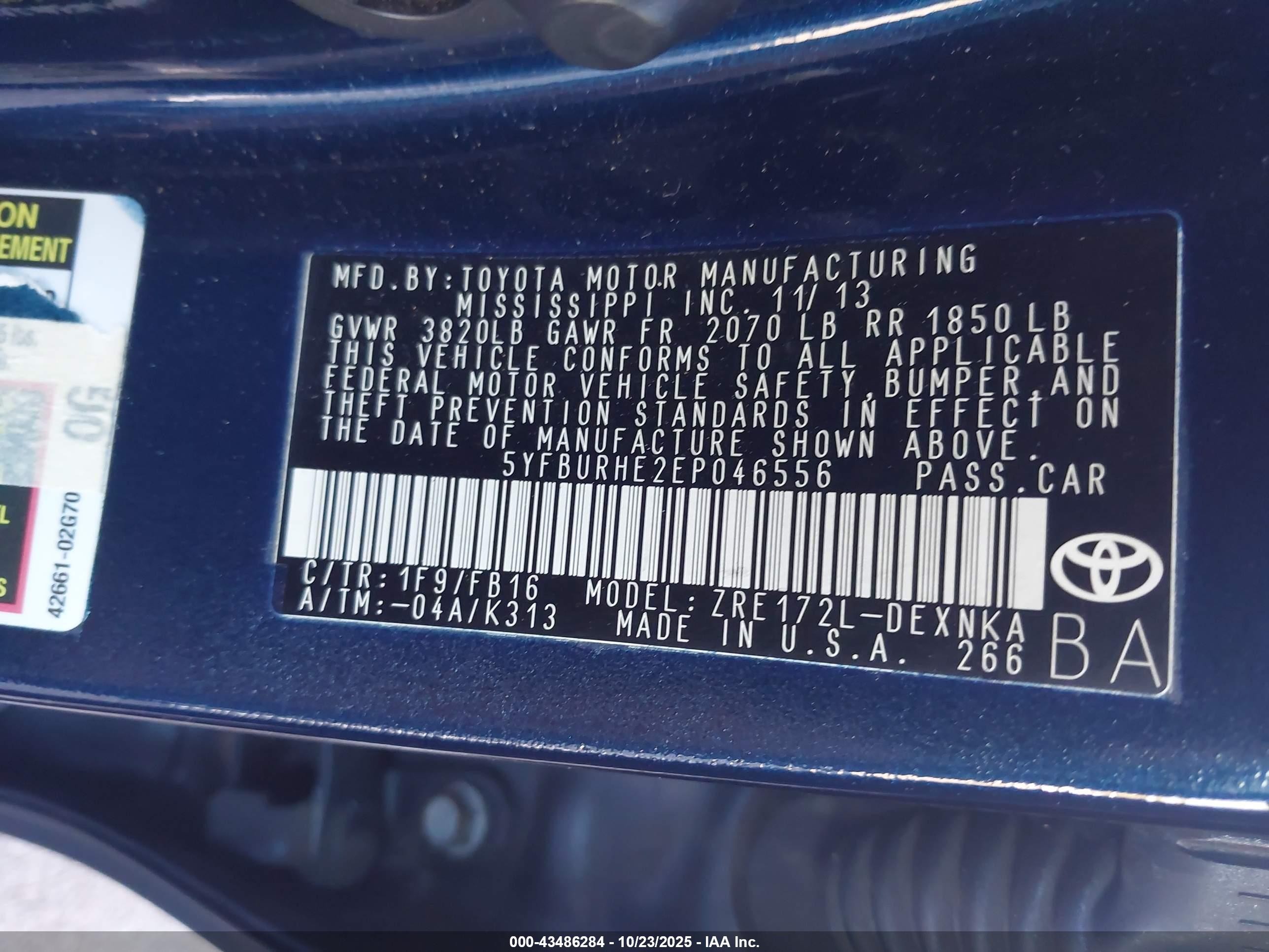 2014 Toyota Corolla Le/le Plus/le Premium Синий vin: 5YFBURHE2EP046556