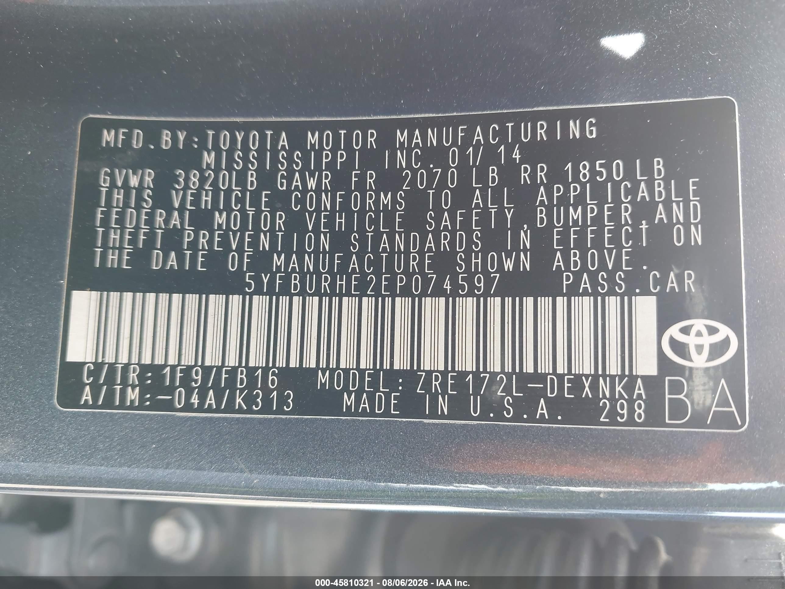 2014 Toyota Corolla Le Plus Gray vin: 5YFBURHE2EP074597
