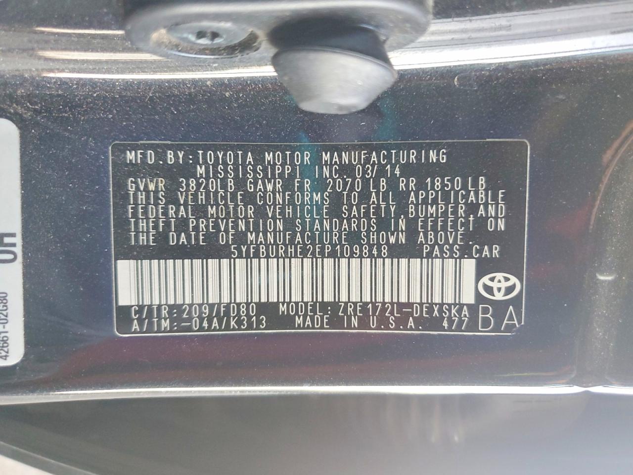 2014 Toyota Corolla S Plus Black vin: 5YFBURHE2EP109848