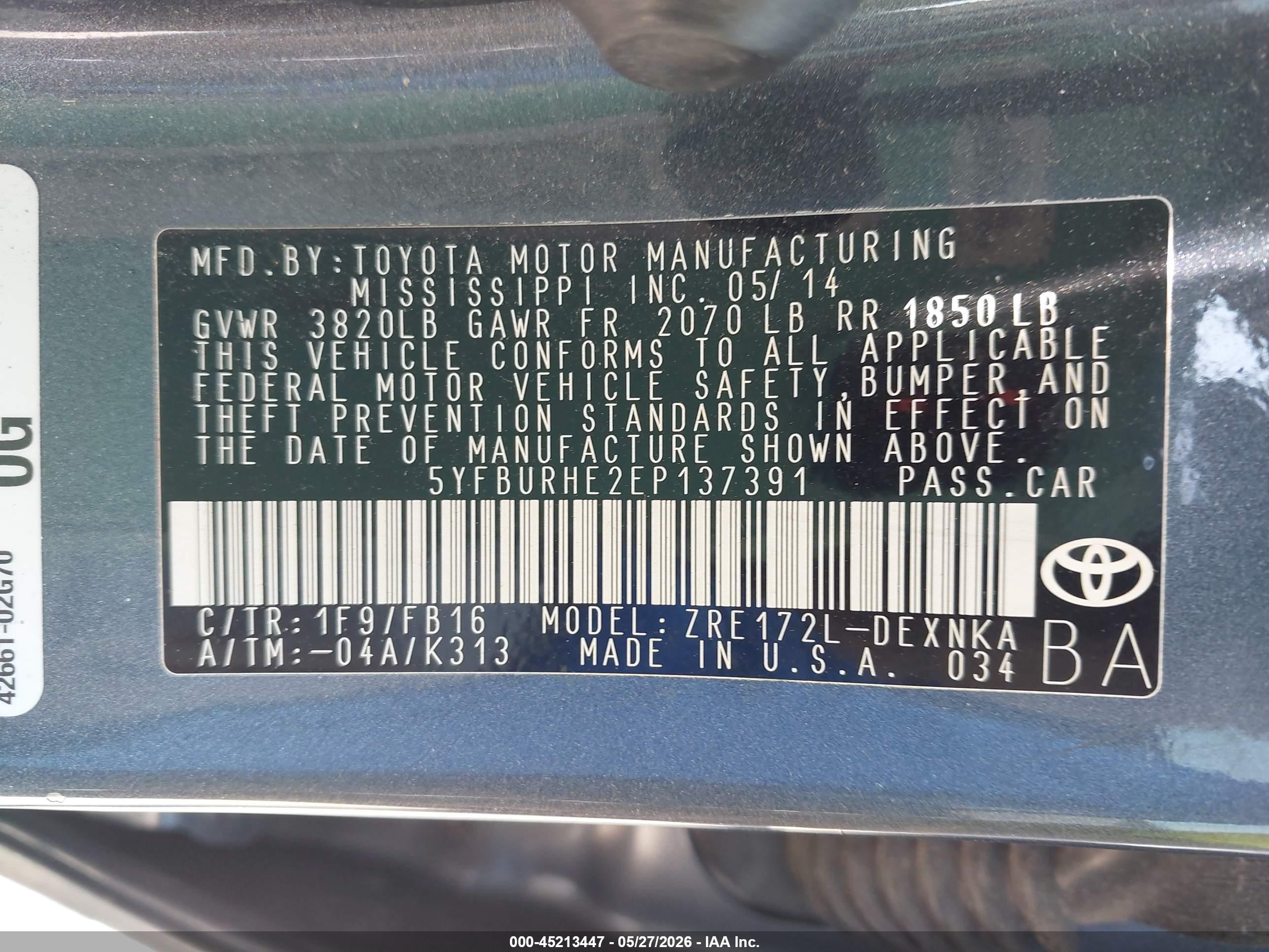 2014 Toyota Corolla Le Blue vin: 5YFBURHE2EP137391