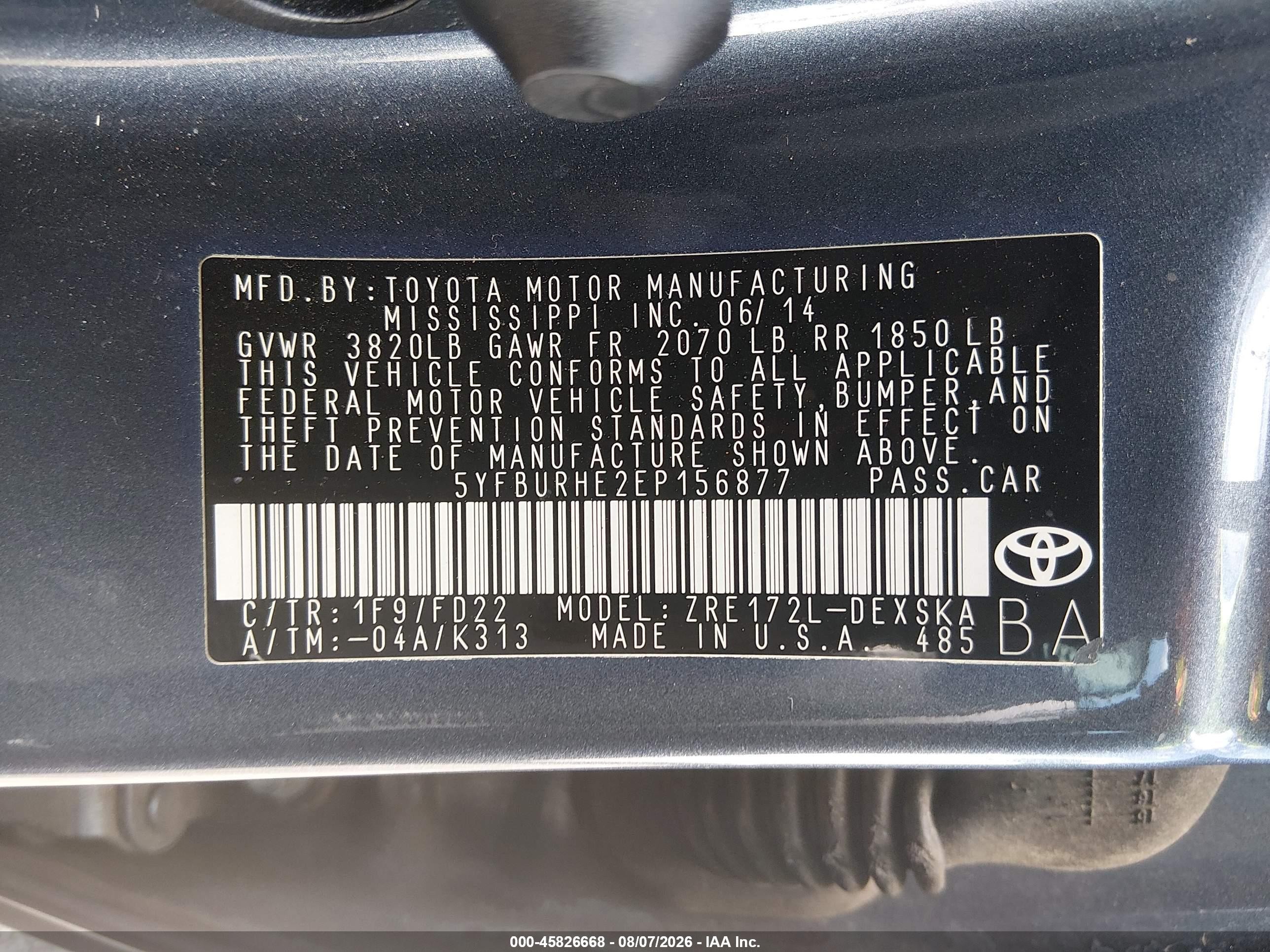 2014 Toyota Corolla S Plus Blue vin: 5YFBURHE2EP156877