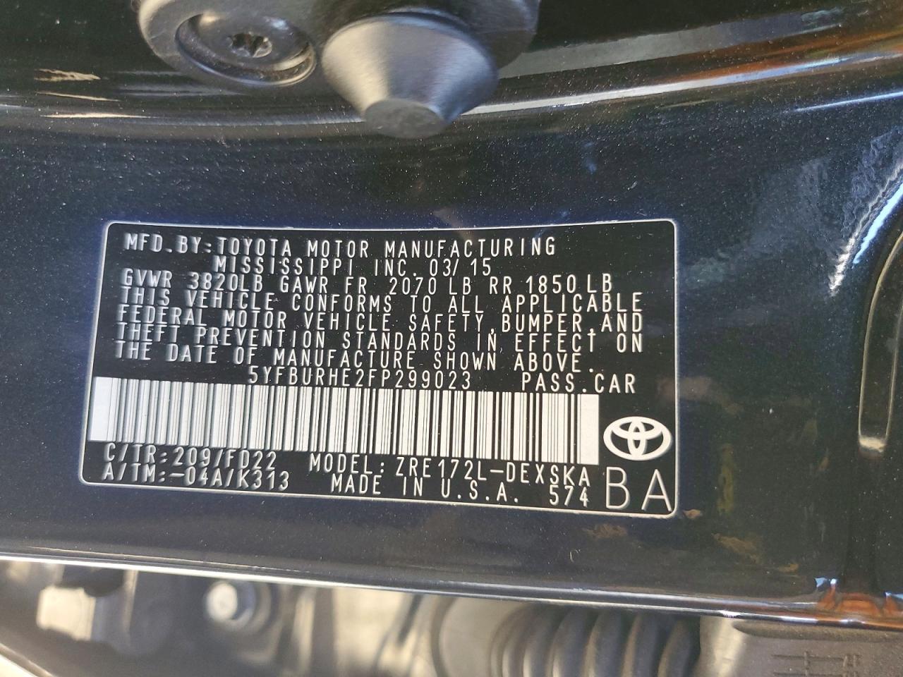 2015 Toyota Corolla S Plus Black vin: 5YFBURHE2FP299023