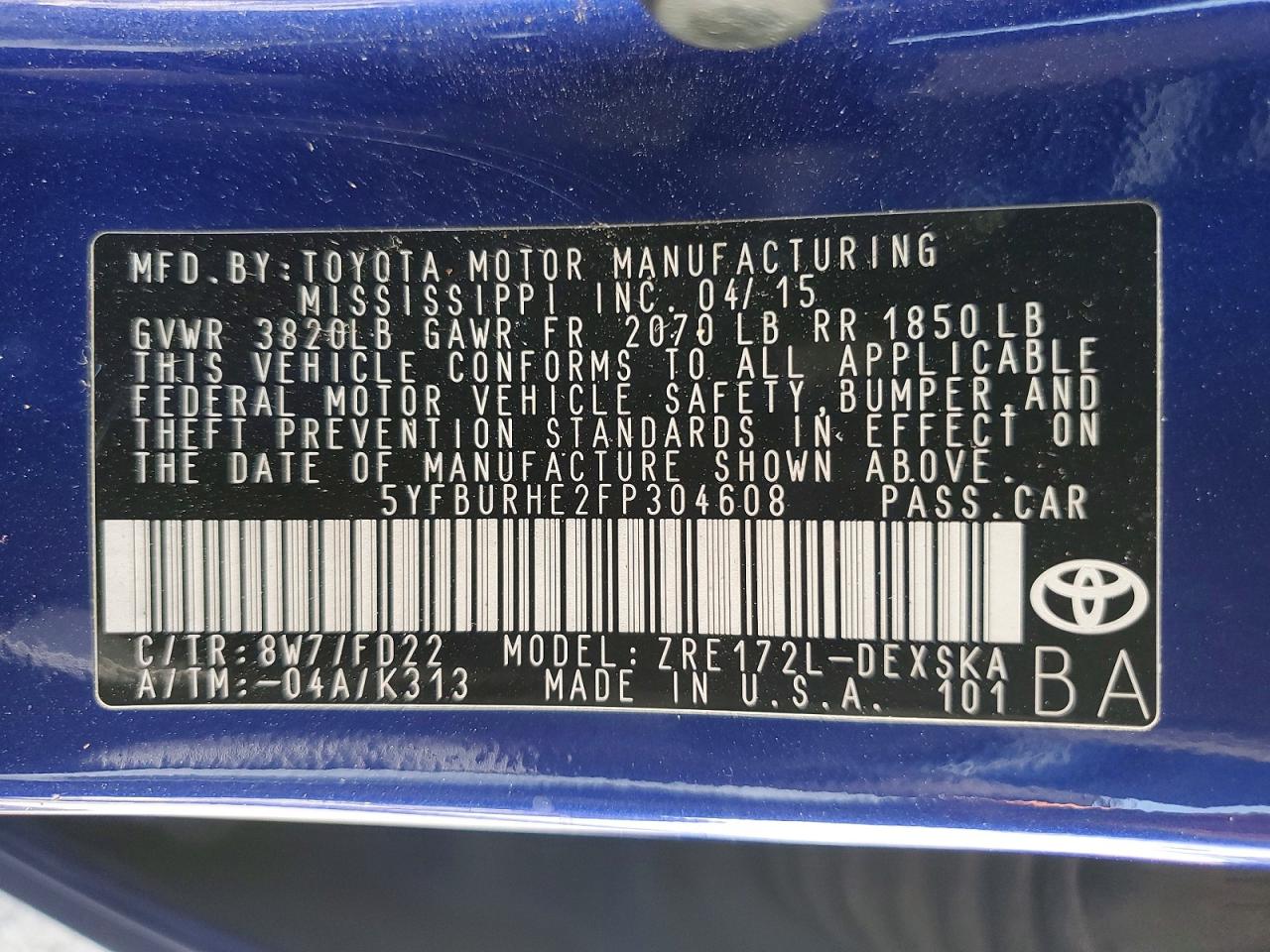 2015 Toyota Corolla S Plus Синий vin: 5YFBURHE2FP304608