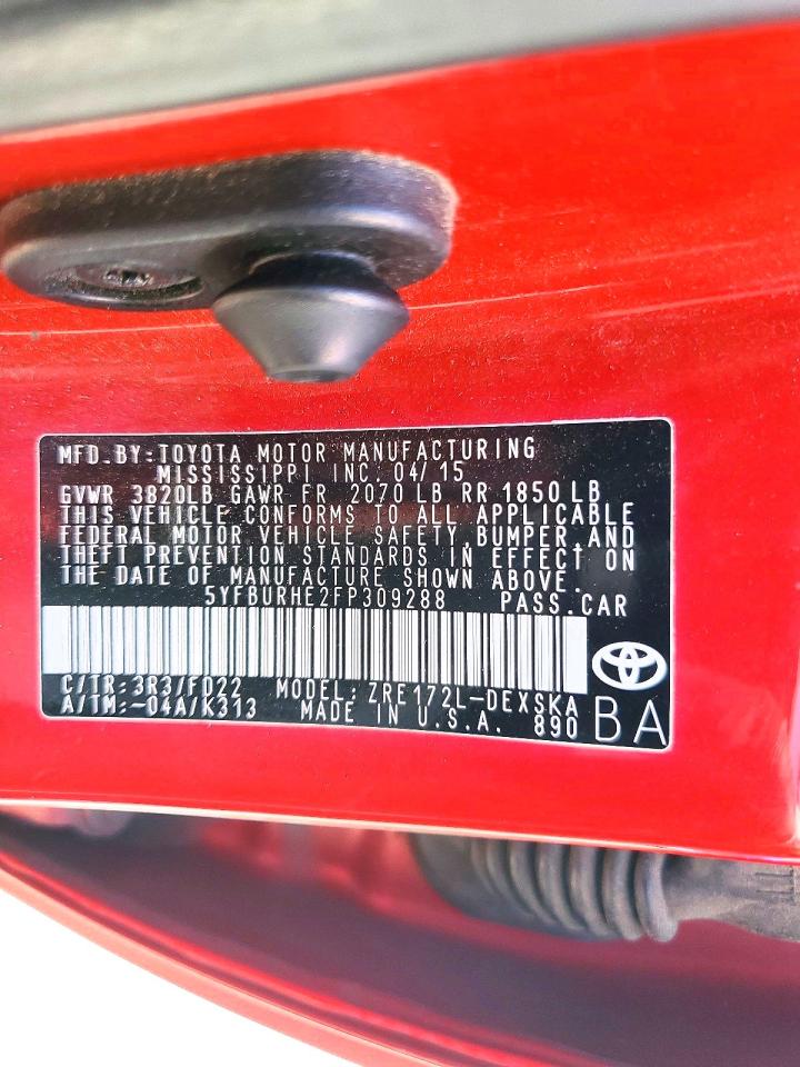 2015 Toyota Corolla S Plus Red vin: 5YFBURHE2FP309288