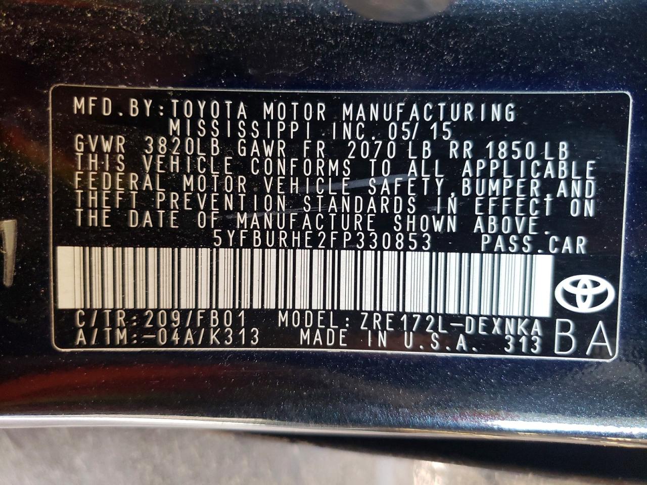2015 Toyota Corolla Le Black vin: 5YFBURHE2FP330853