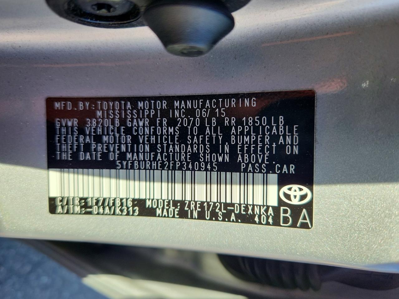 2015 Toyota Corolla Le Plus Серый vin: 5YFBURHE2FP340945