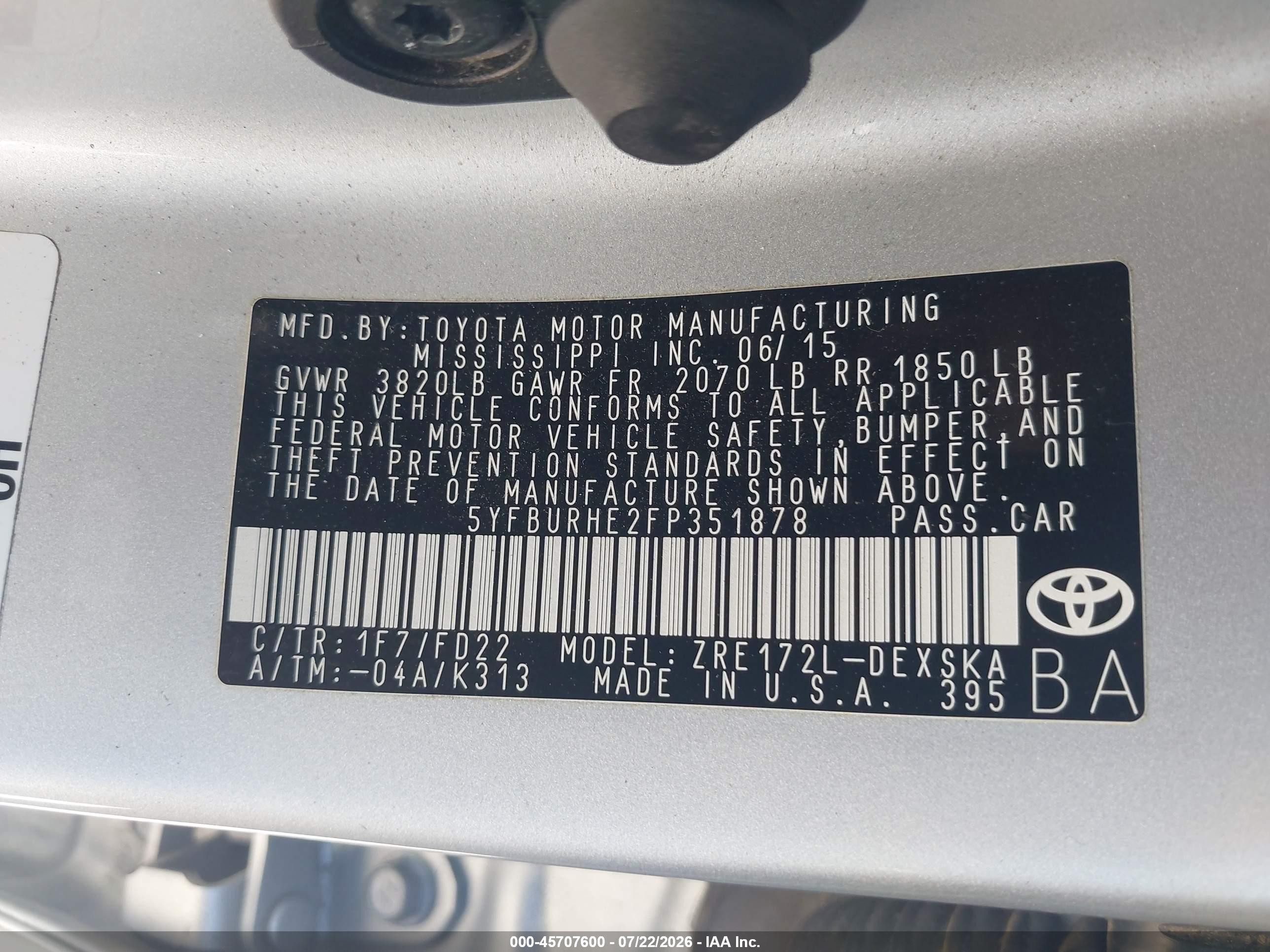 2015 Toyota Corolla S Plus Gray vin: 5YFBURHE2FP351878