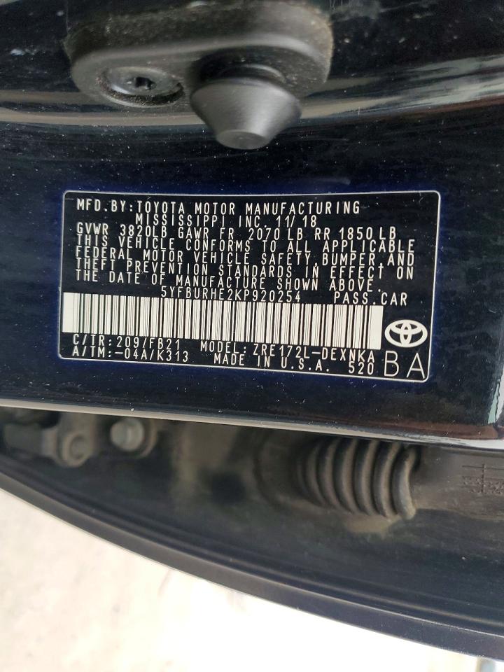 2019 Toyota Corolla Le Black vin: 5YFBURHE2KP920254