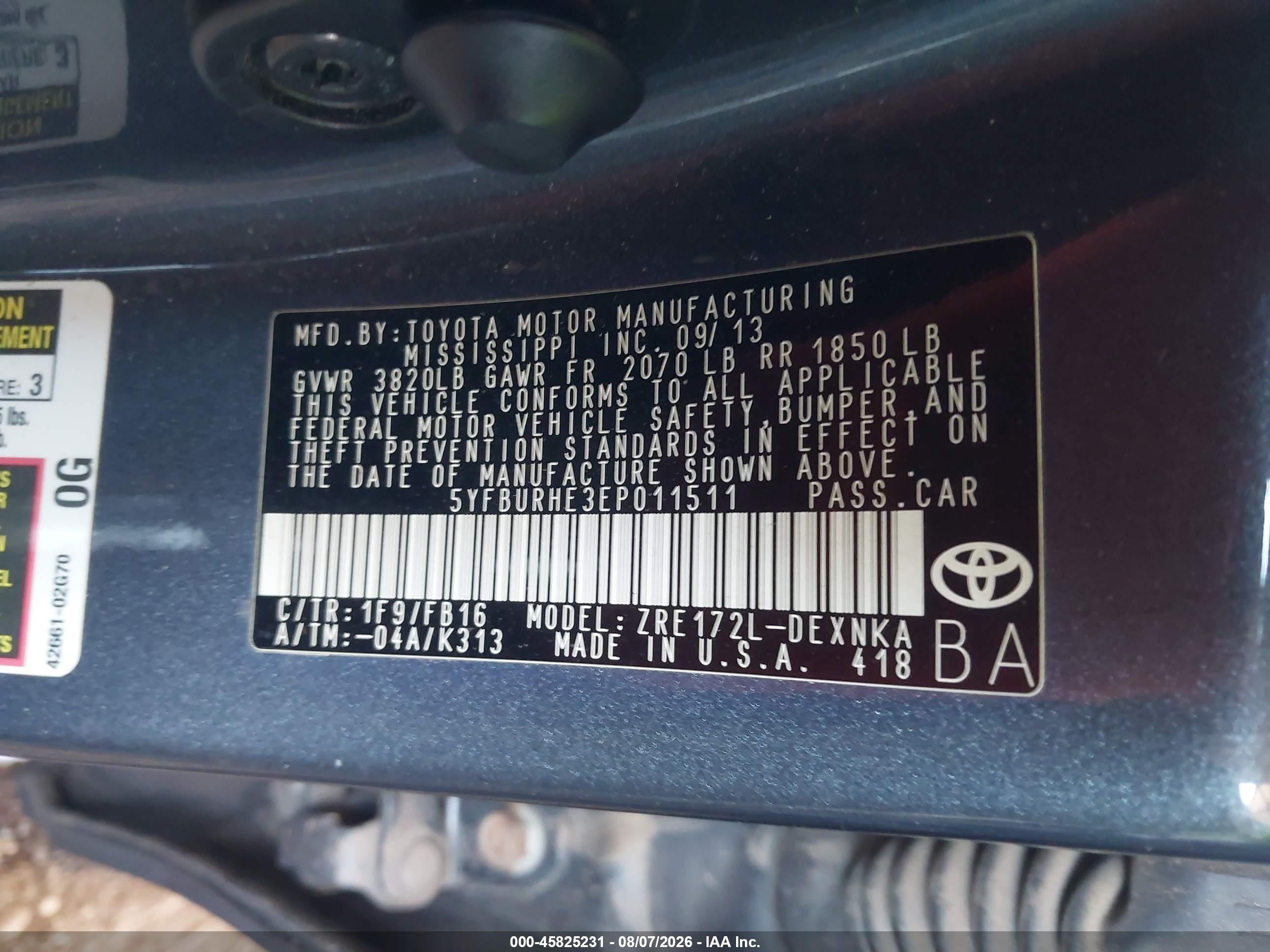 2014 Toyota Corolla Le Plus Gray vin: 5YFBURHE3EP011511