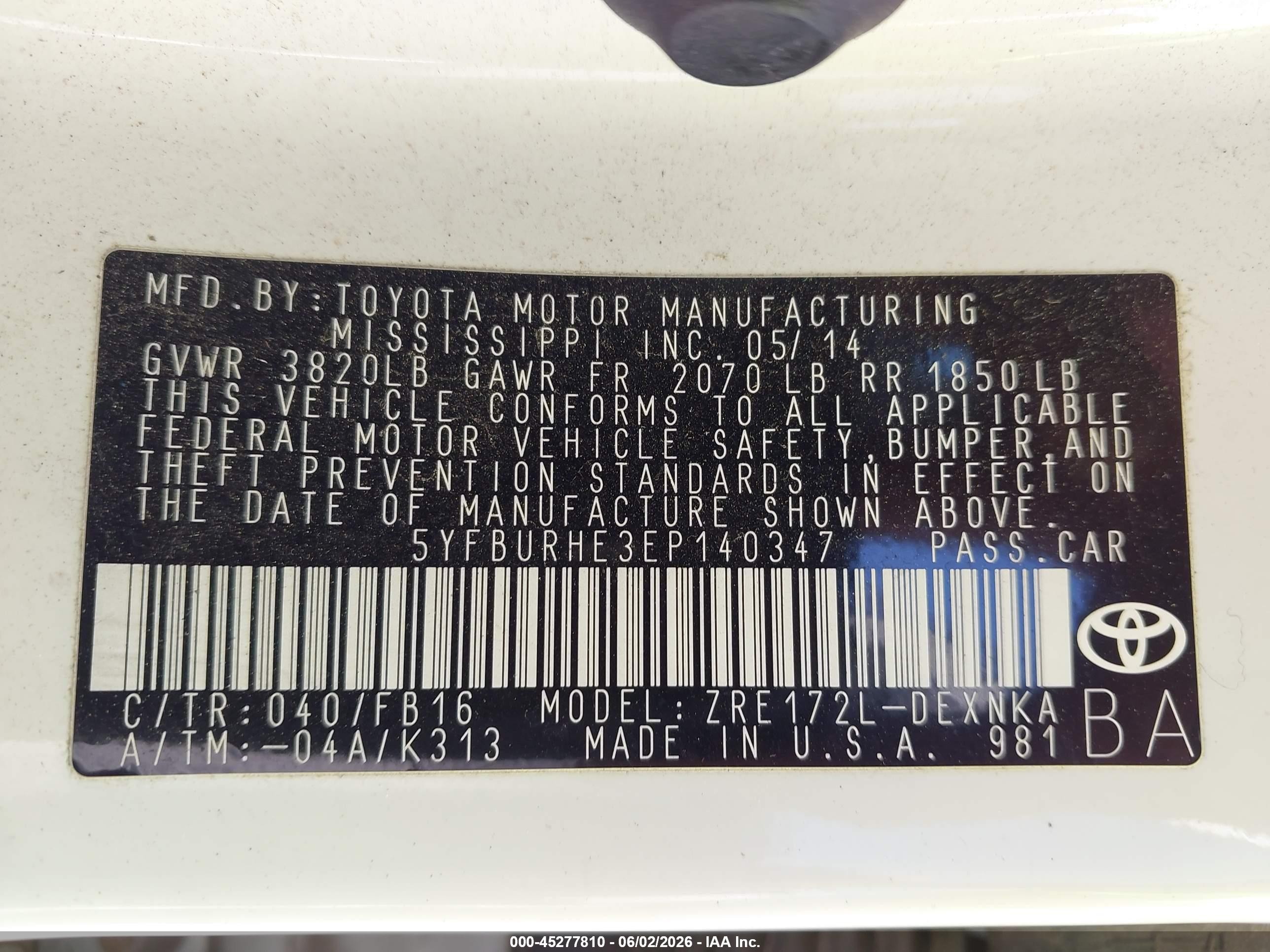 2014 Toyota Corolla Le White vin: 5YFBURHE3EP140347