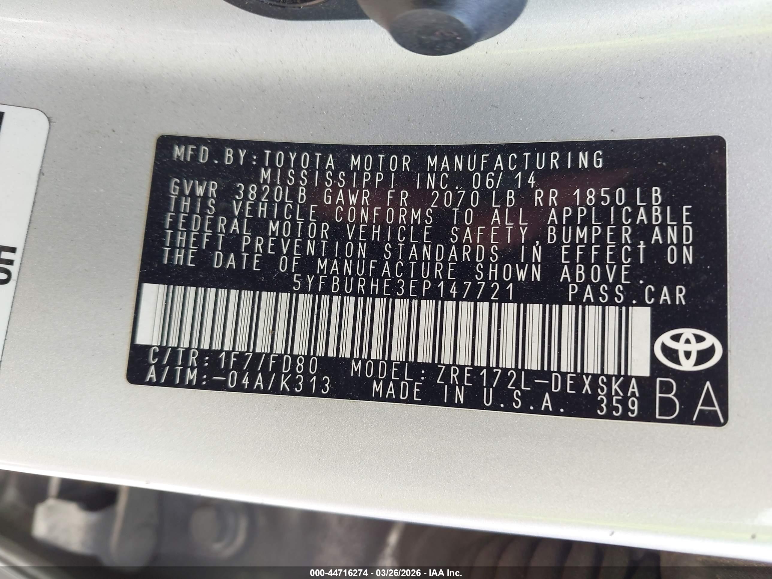 2014 Toyota Corolla S Plus Gray vin: 5YFBURHE3EP147721