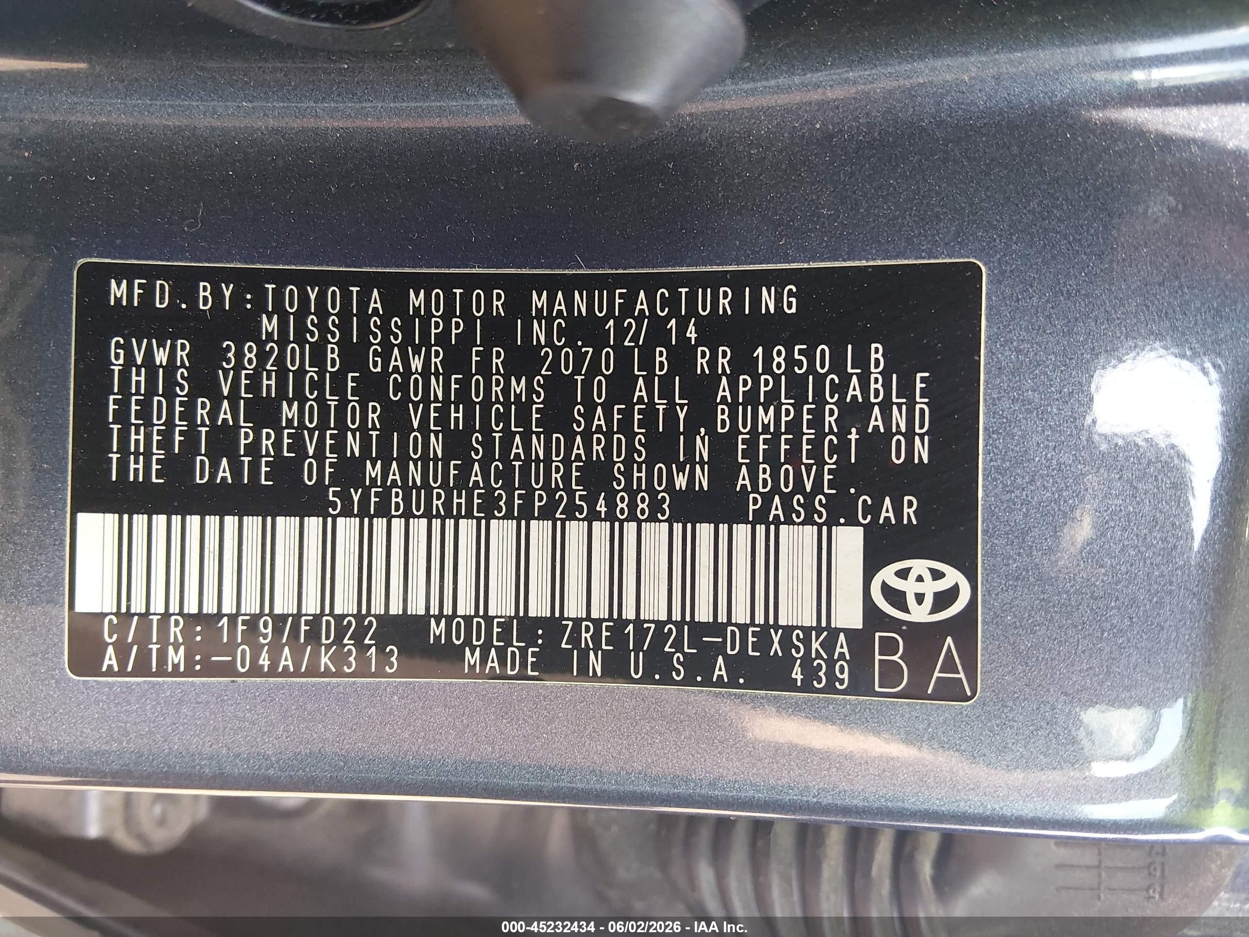 2015 Toyota Corolla S Plus Gray vin: 5YFBURHE3FP254883