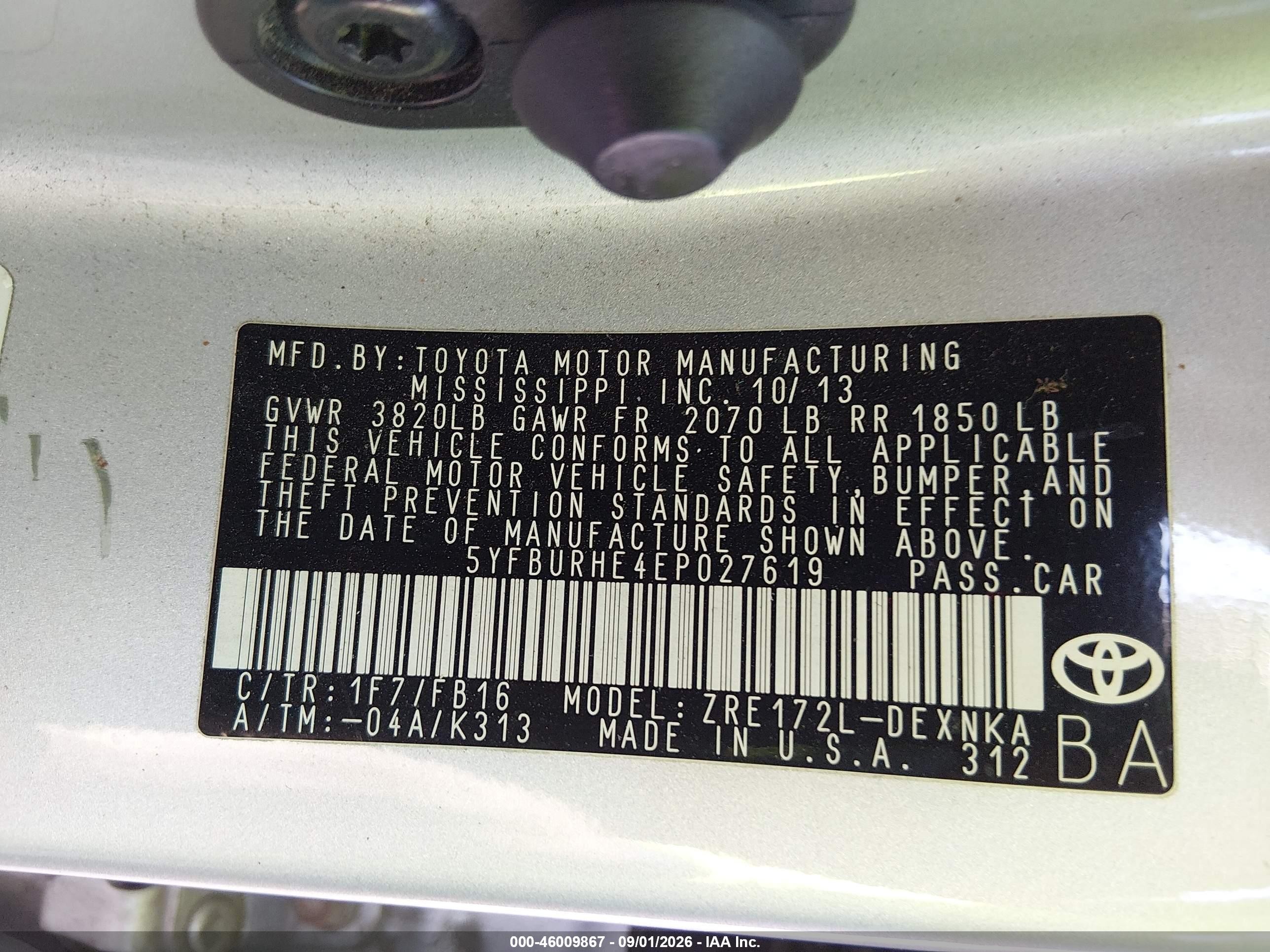2014 Toyota Corolla Le Silver vin: 5YFBURHE4EP027619