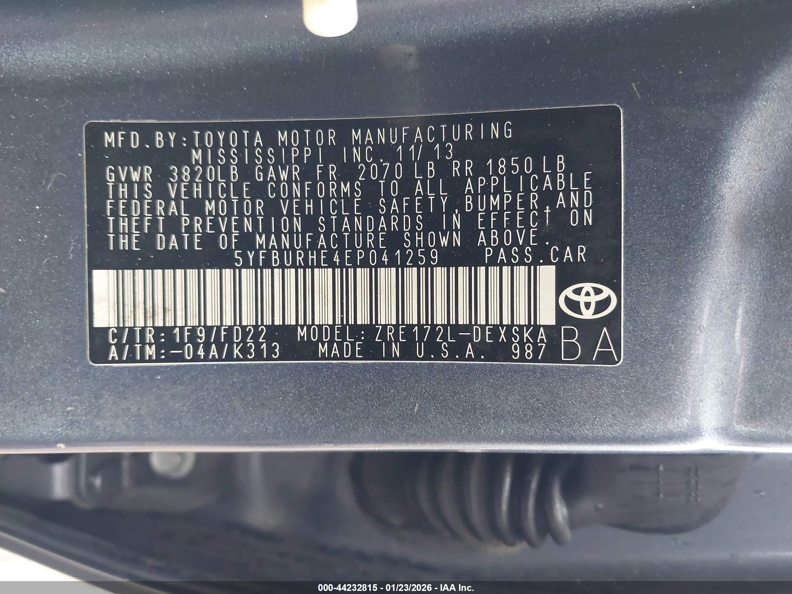 2014 Toyota Corolla S Plus Blue vin: 5YFBURHE4EP041259