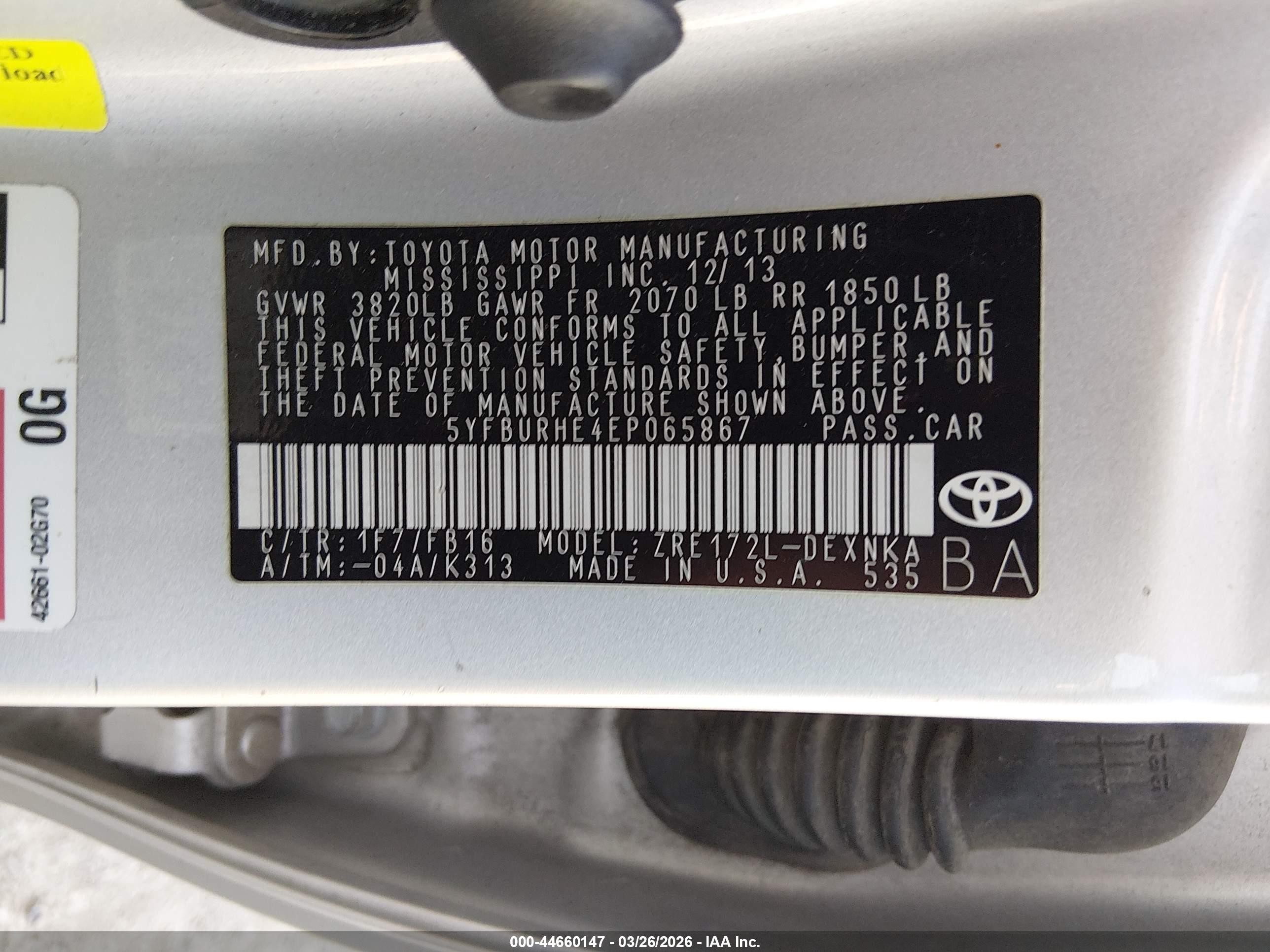 2014 Toyota Corolla Le Silver vin: 5YFBURHE4EP065867