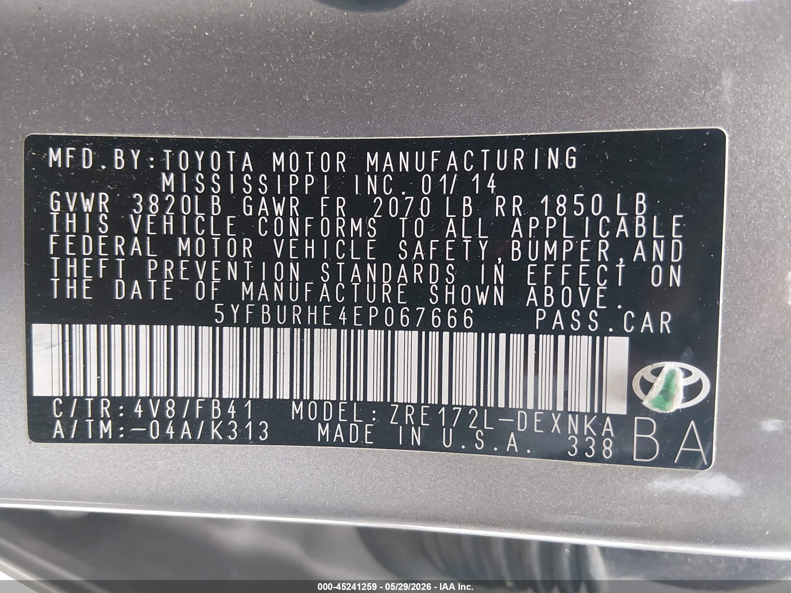 2014 Toyota Corolla Le Plus Brown vin: 5YFBURHE4EP067666
