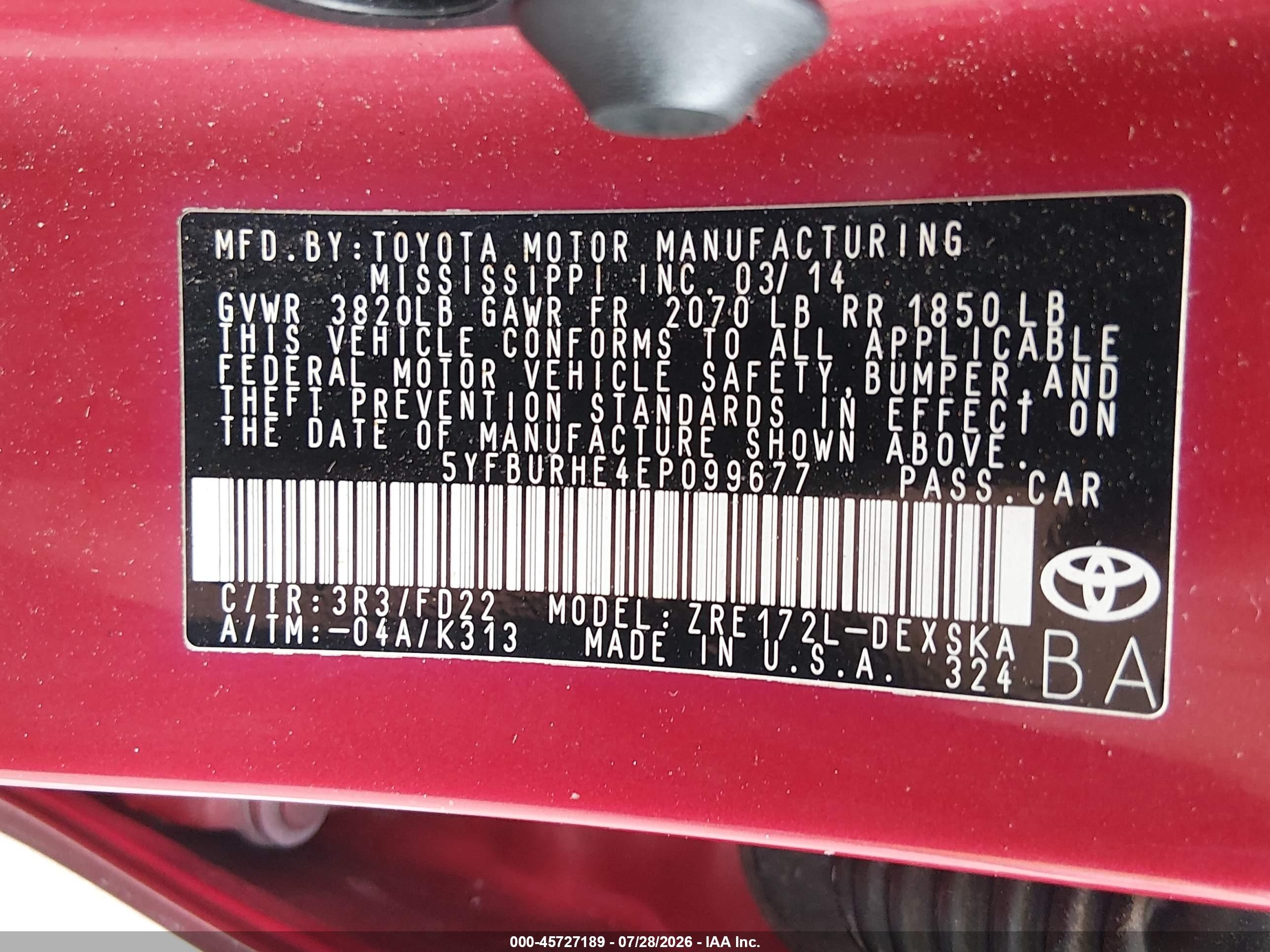 2014 Toyota Corolla S Plus Red vin: 5YFBURHE4EP099677