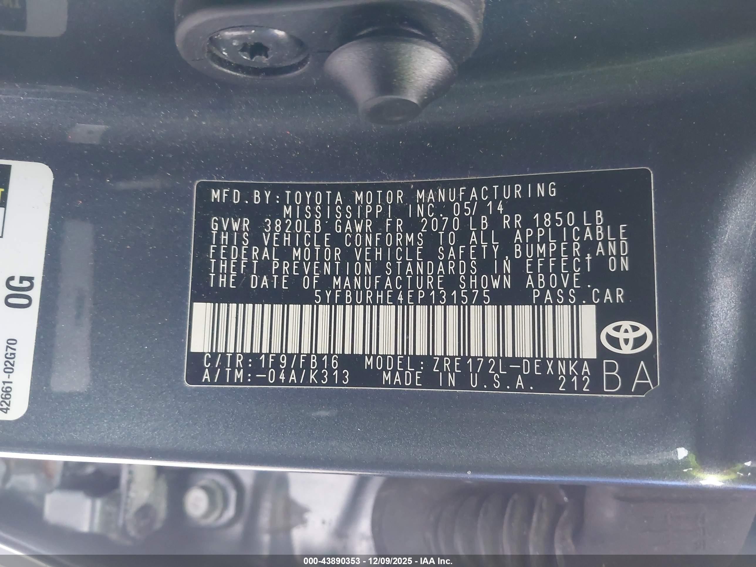 2014 Toyota Corolla Le Синий vin: 5YFBURHE4EP131575