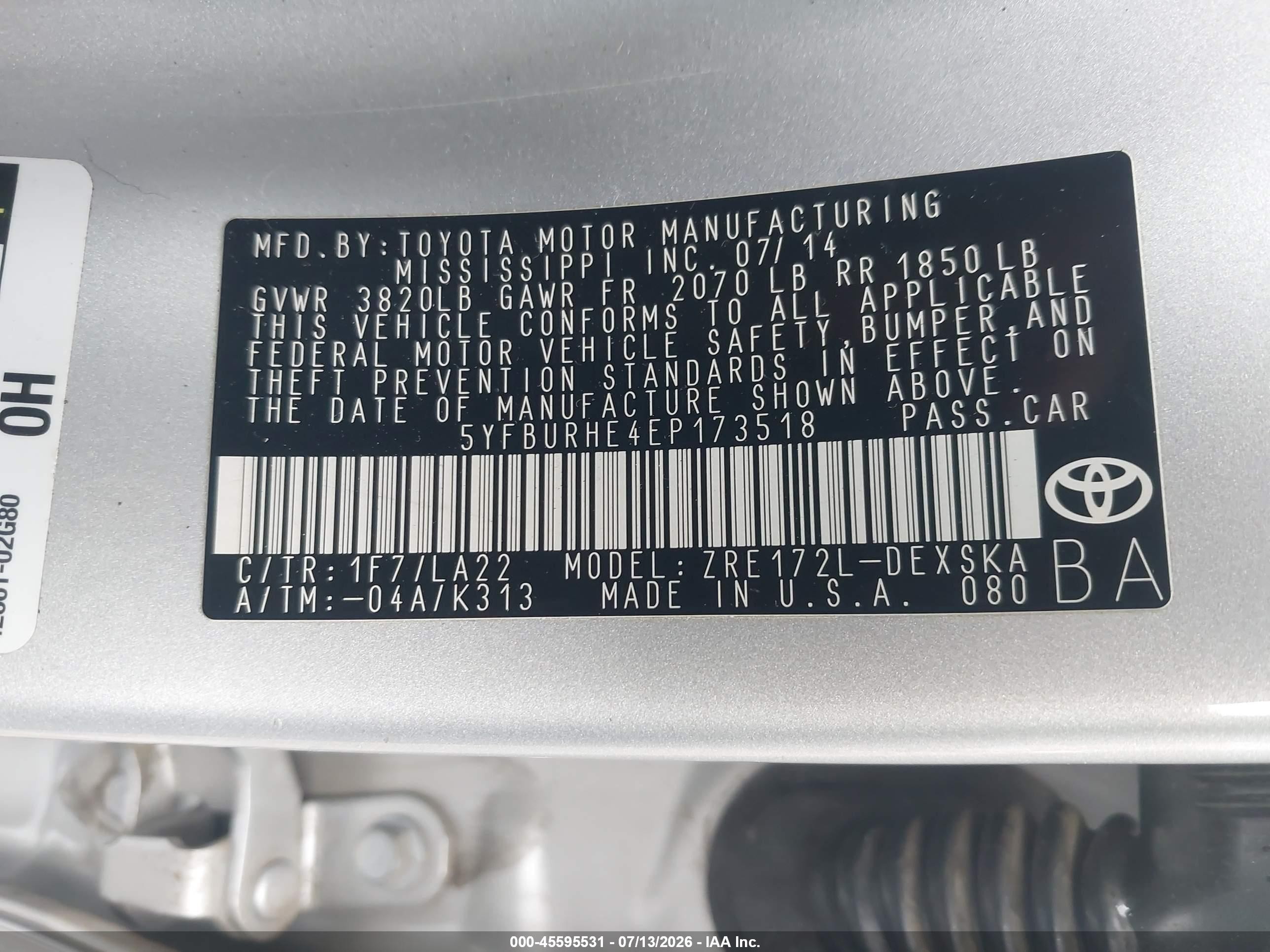 2014 Toyota Corolla S Premium Silver vin: 5YFBURHE4EP173518