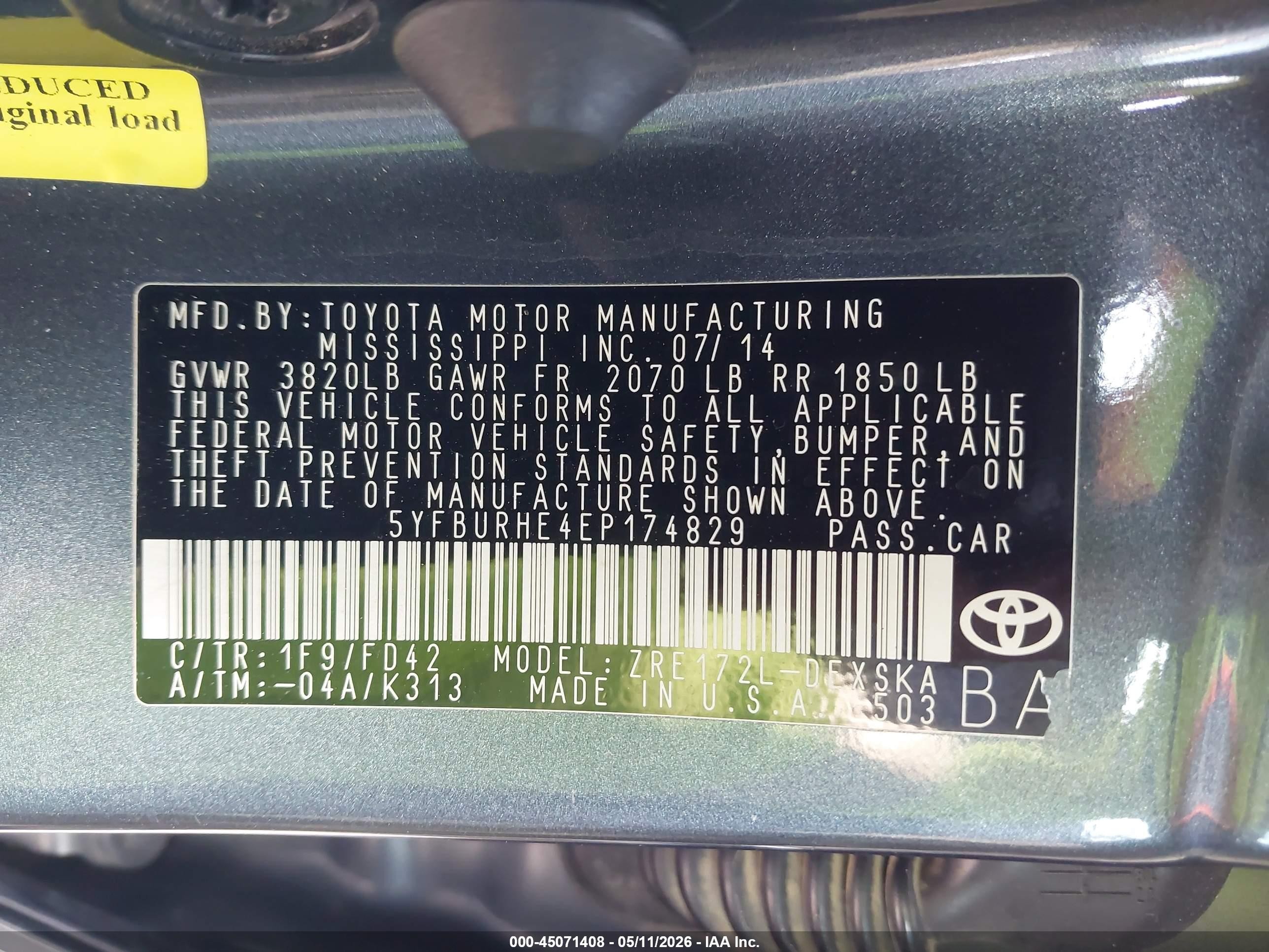 2014 Toyota Corolla S Plus Синий vin: 5YFBURHE4EP174829
