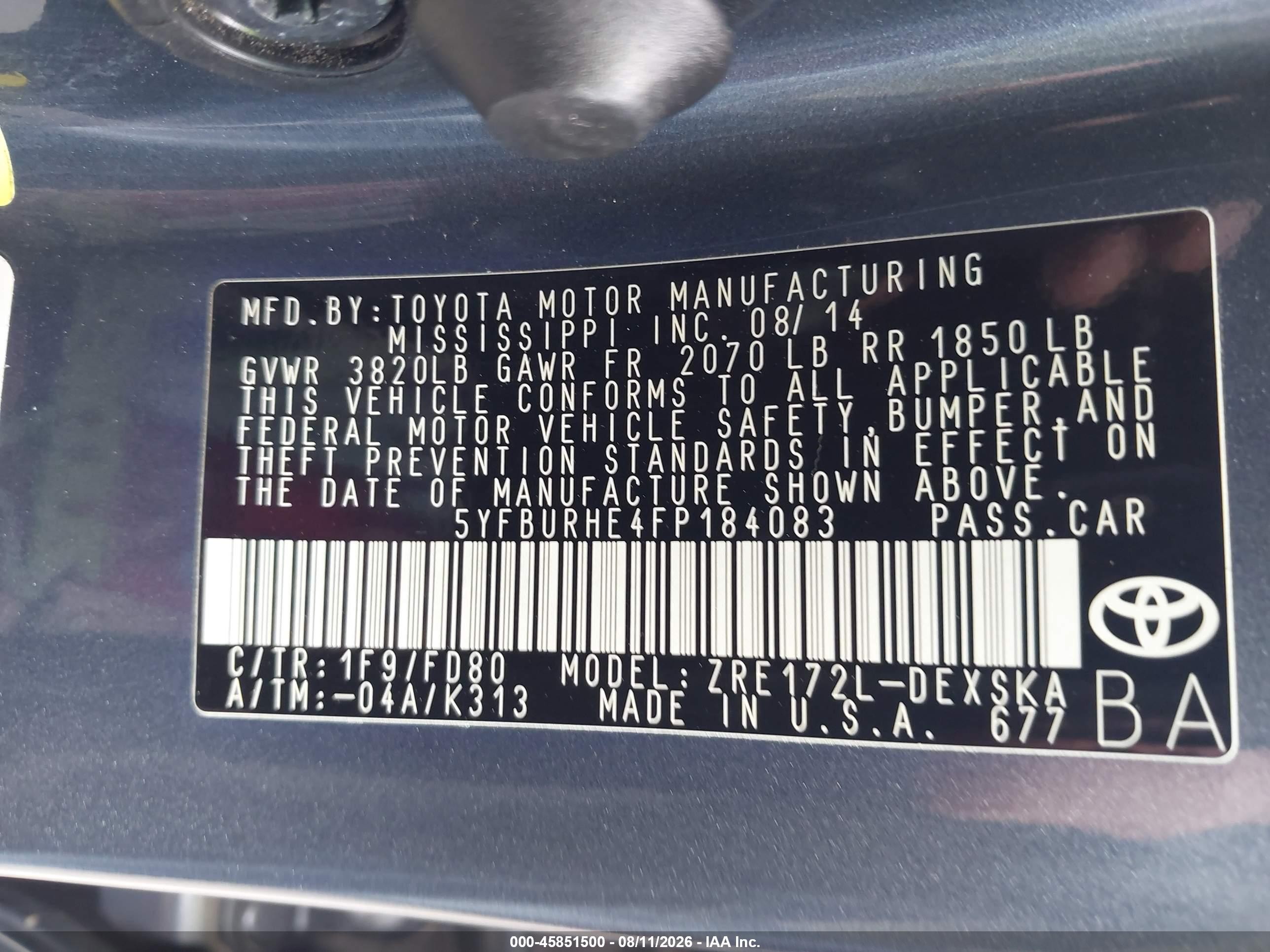 2015 Toyota Corolla S Plus Gray vin: 5YFBURHE4FP184083
