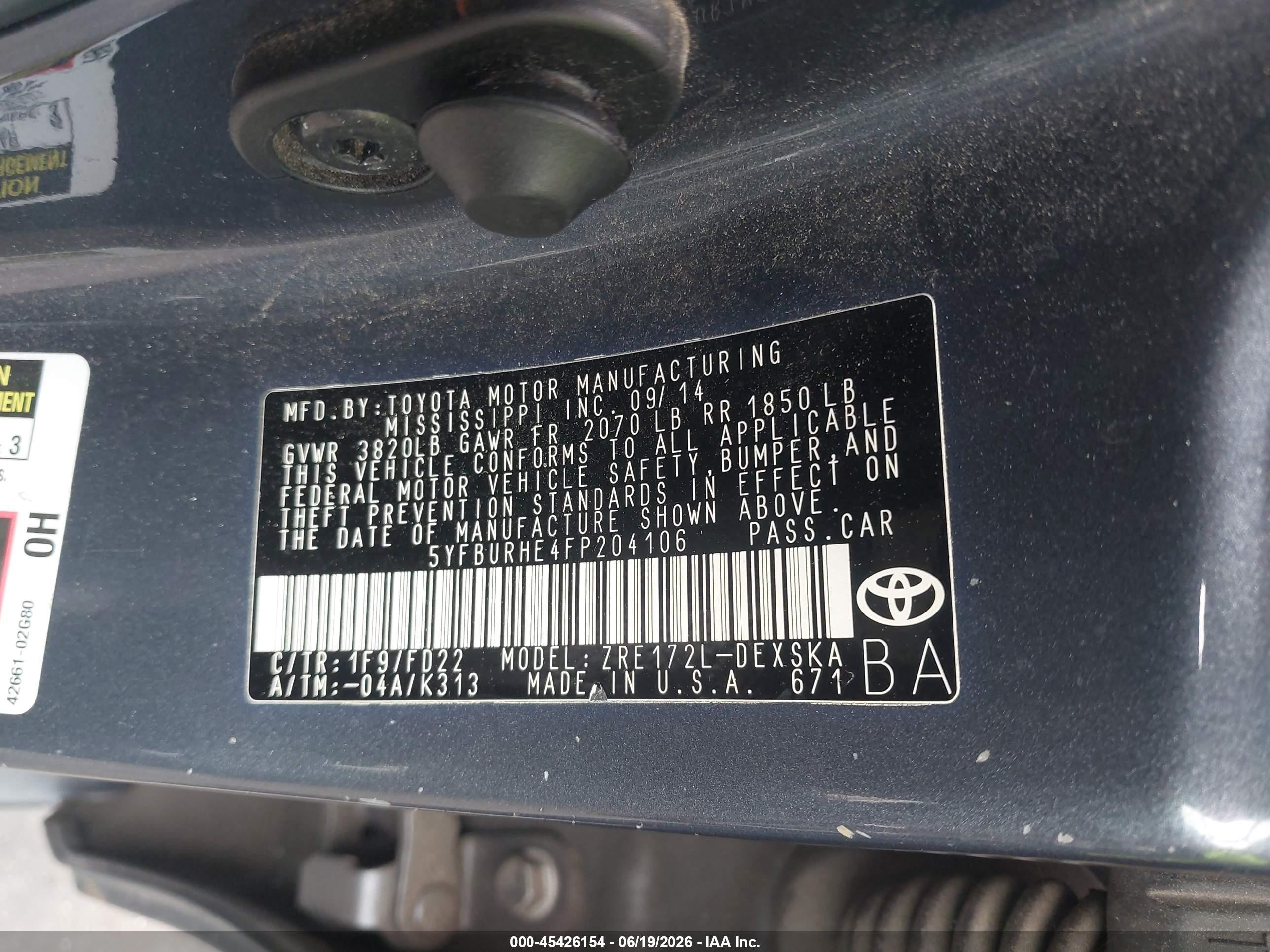2015 Toyota Corolla S Plus Blue vin: 5YFBURHE4FP204106