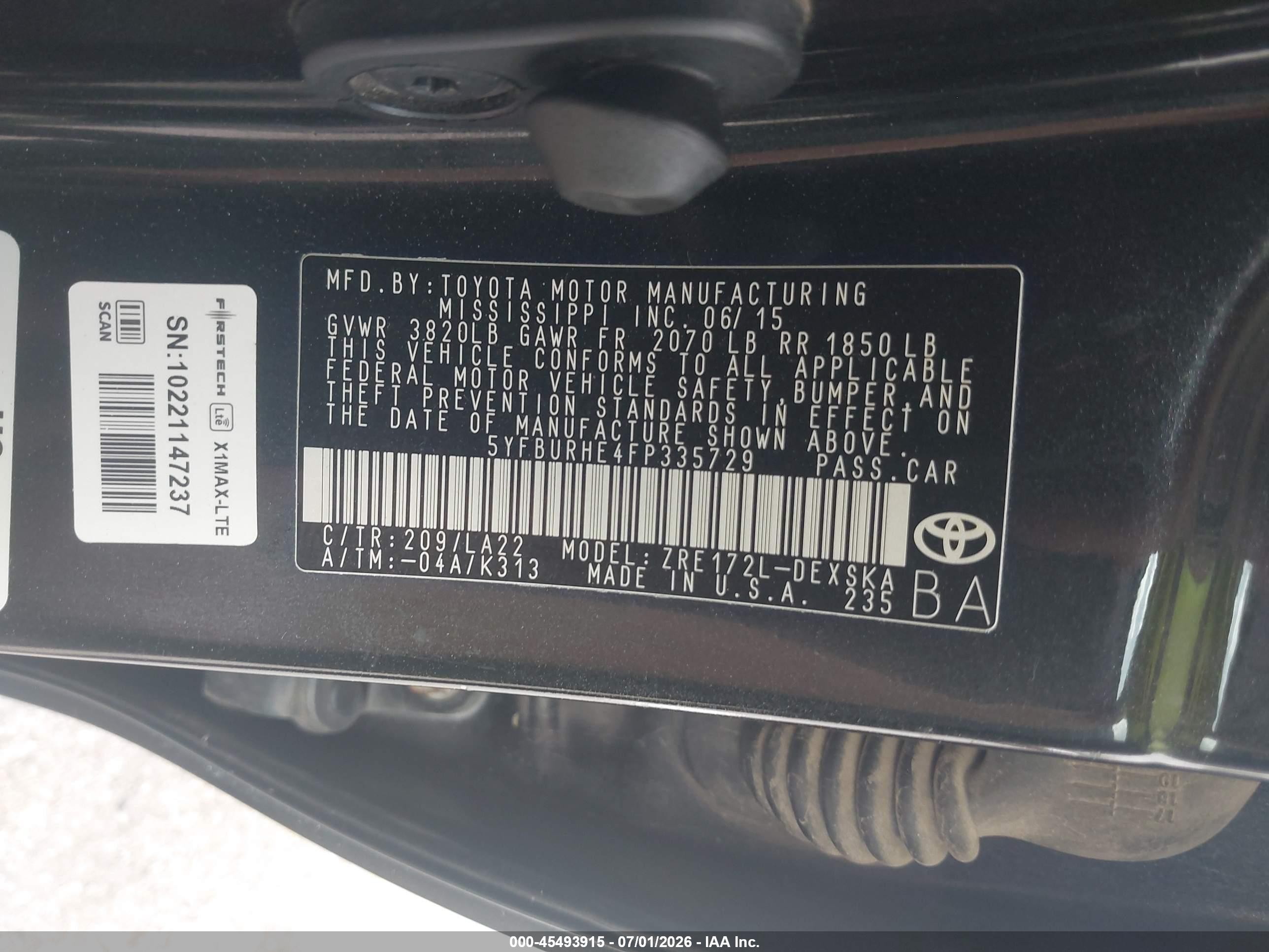 2015 Toyota Corolla S Premium Black vin: 5YFBURHE4FP335729
