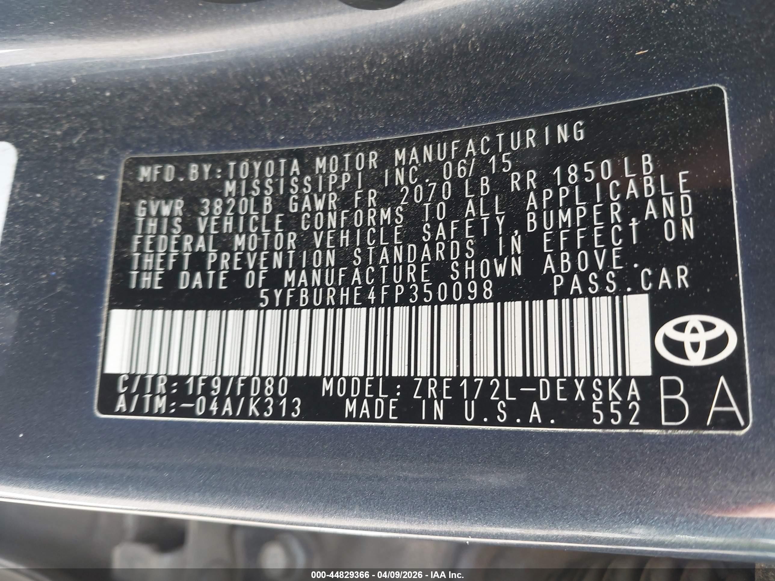 2015 Toyota Corolla S Plus Light Blue vin: 5YFBURHE4FP350098