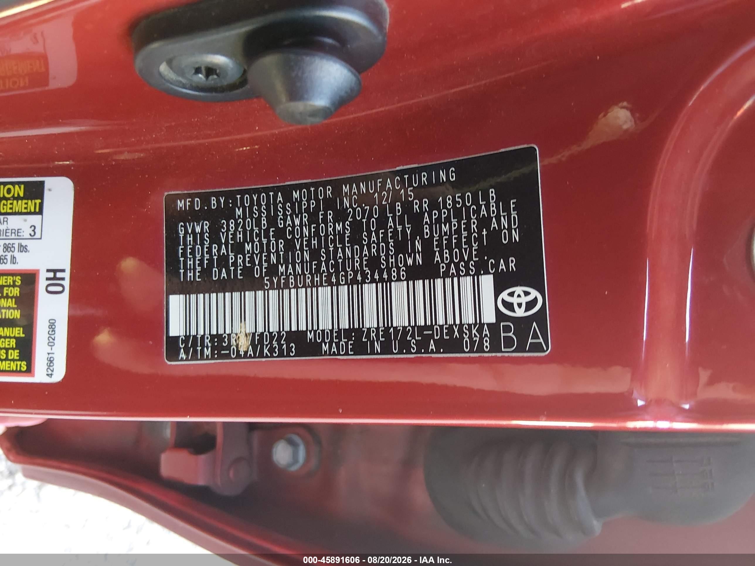 2016 Toyota Corolla S Plus Red vin: 5YFBURHE4GP434486