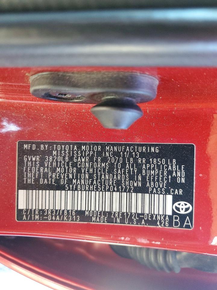 2014 Toyota Corolla Le Plus Red vin: 5YFBURHE5EP041772