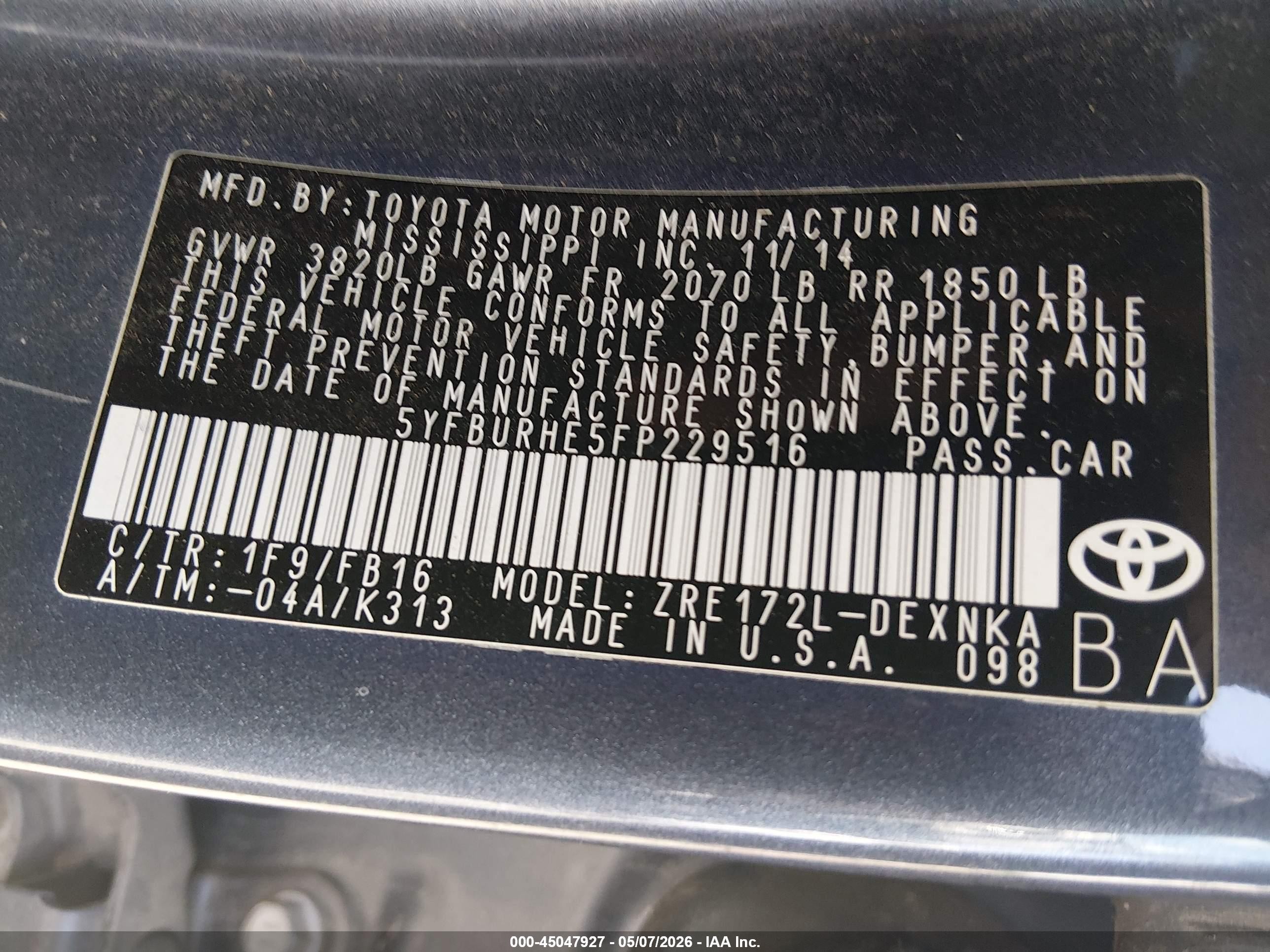 2015 Toyota Corolla Le Синий vin: 5YFBURHE5FP229516