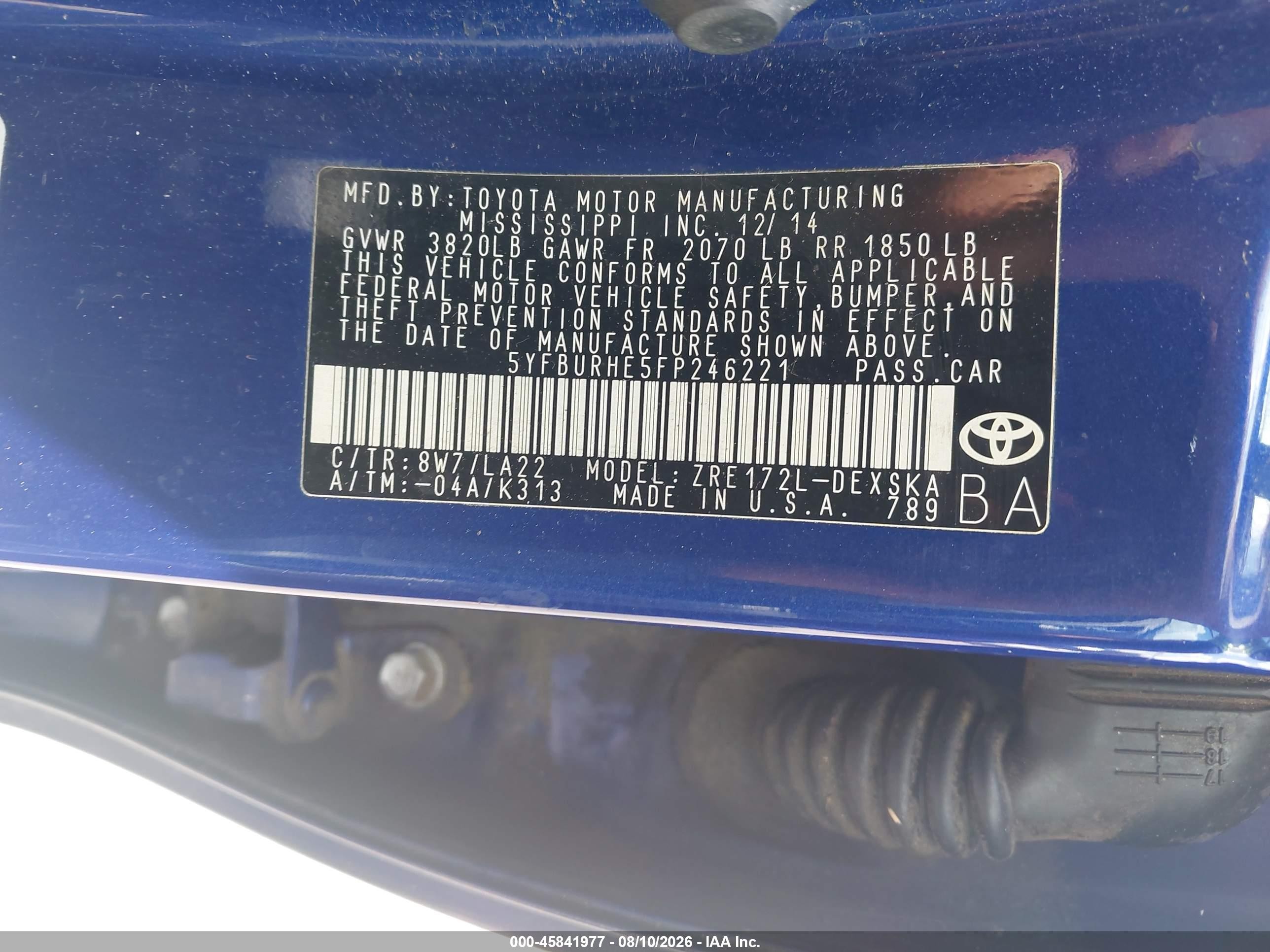 2015 Toyota Corolla S Premium Синий vin: 5YFBURHE5FP246221