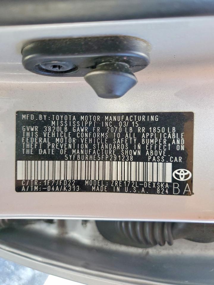 2015 Toyota Corolla S Plus Silver vin: 5YFBURHE5FP291238