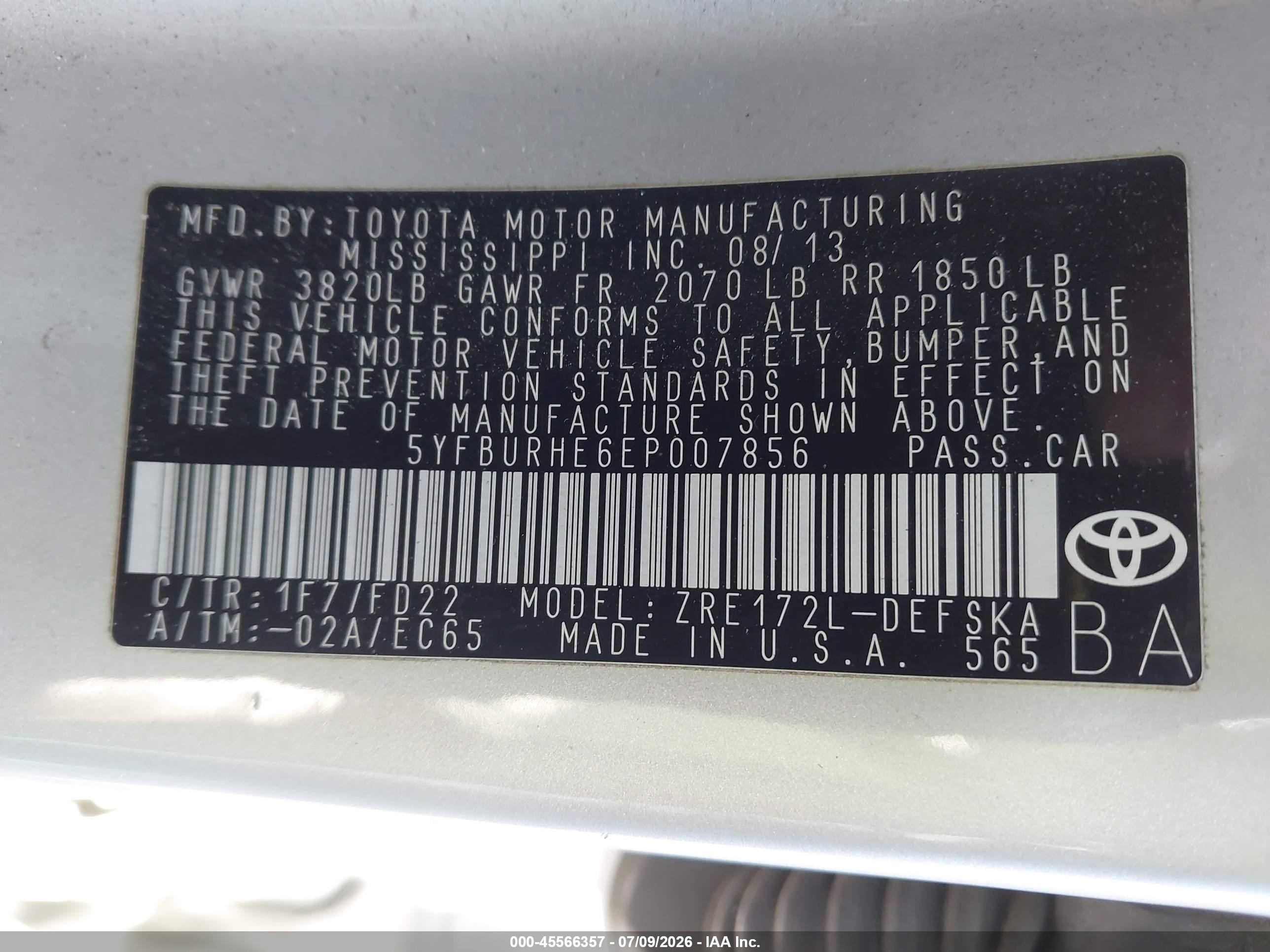 2014 Toyota Corolla S Plus Silver vin: 5YFBURHE6EP007856