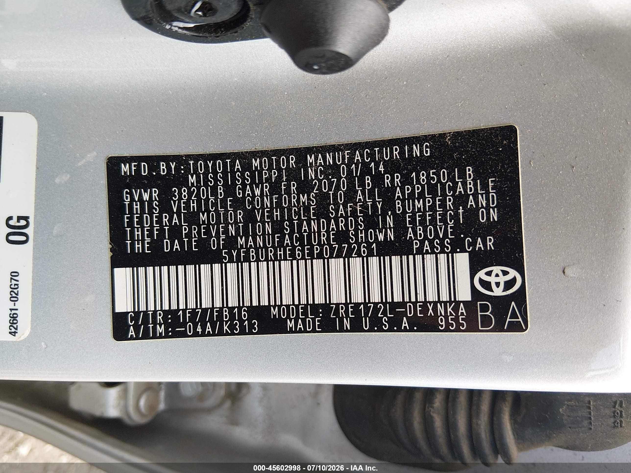 2014 Toyota Corolla Le Silver vin: 5YFBURHE6EP077261