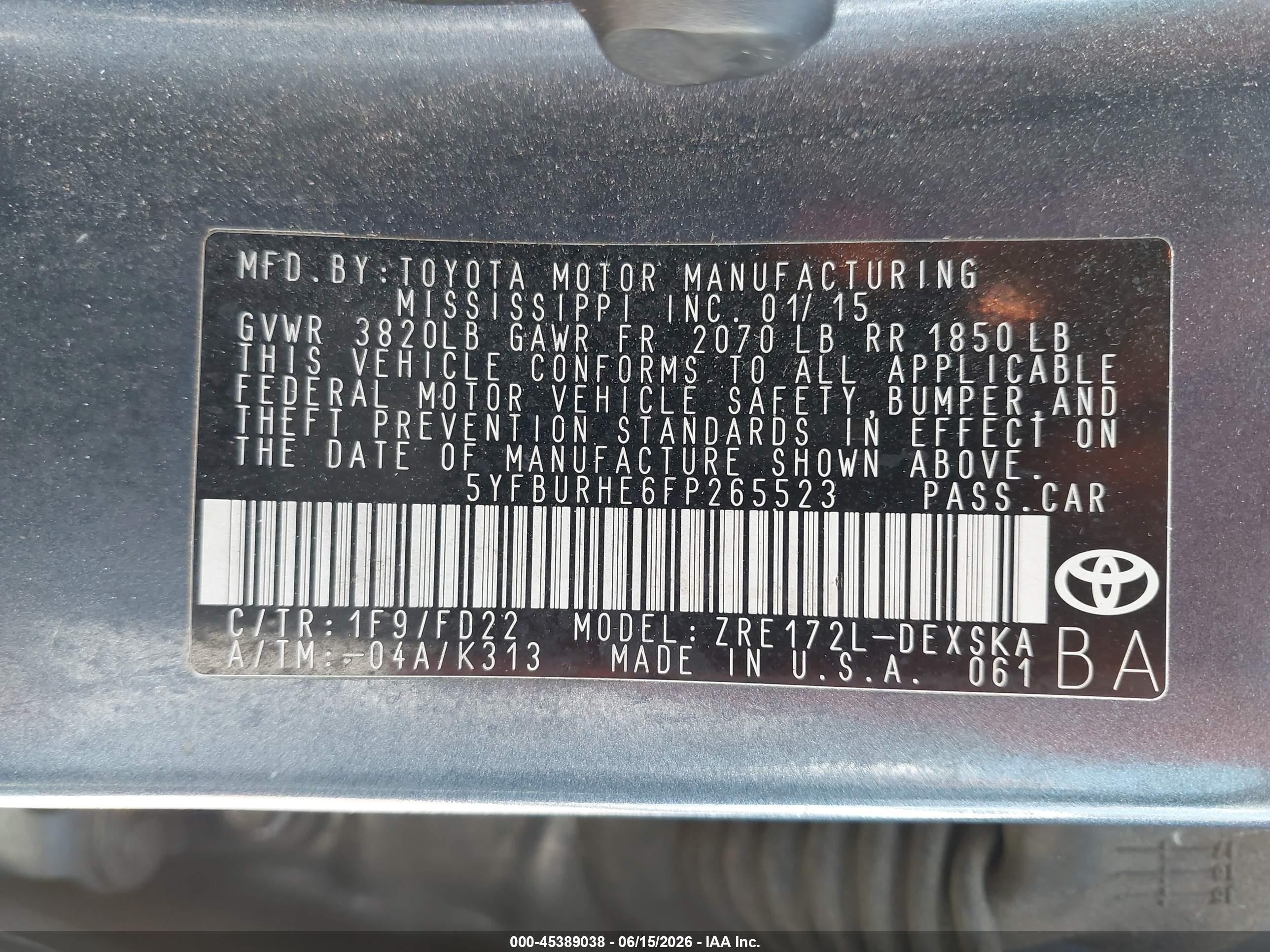 2015 Toyota Corolla S Plus Серый vin: 5YFBURHE6FP265523