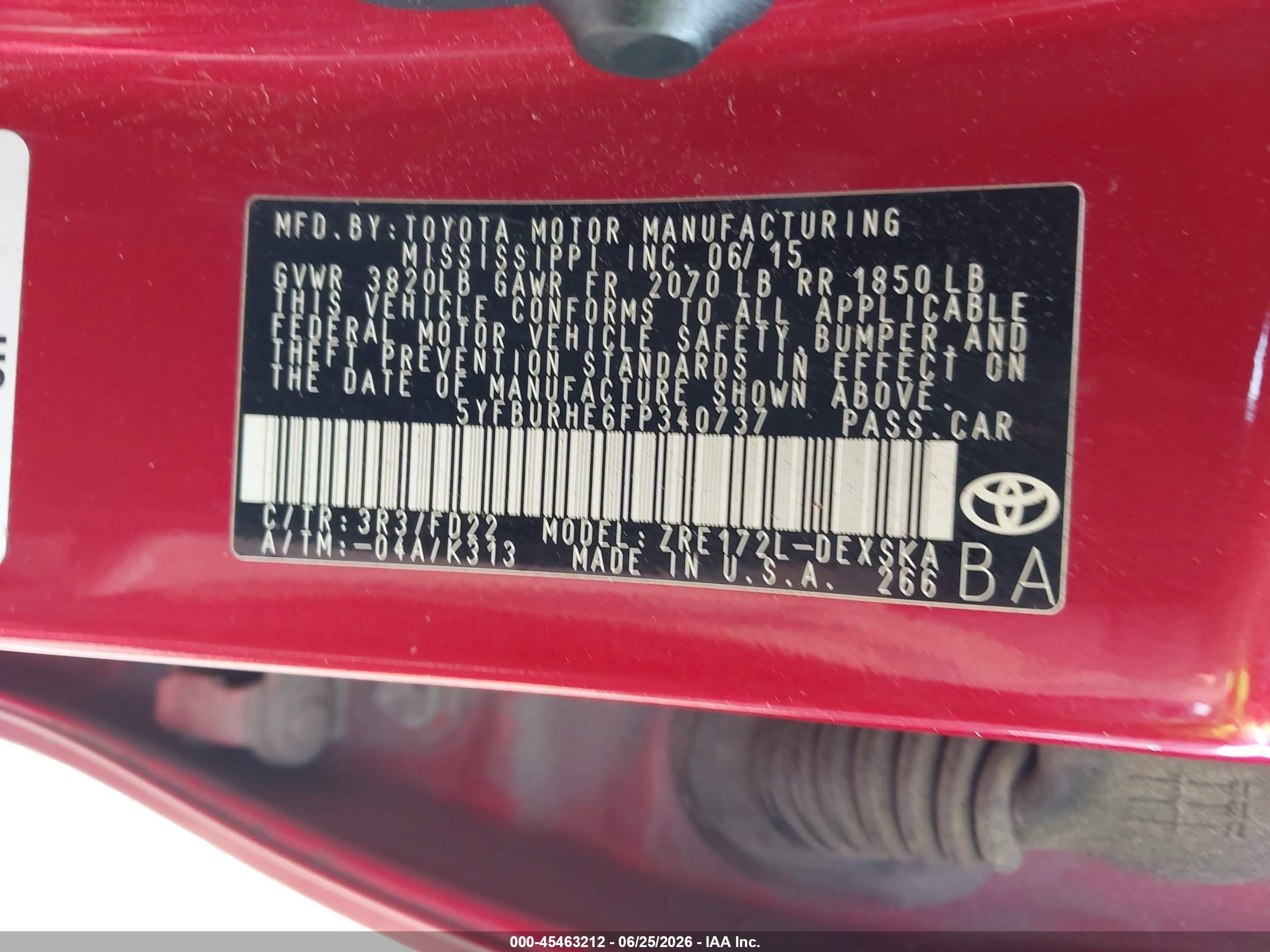 2015 Toyota Corolla S Plus Red vin: 5YFBURHE6FP340737