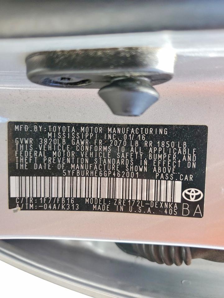 2016 Toyota Corolla Le Silver vin: 5YFBURHE6GP462001