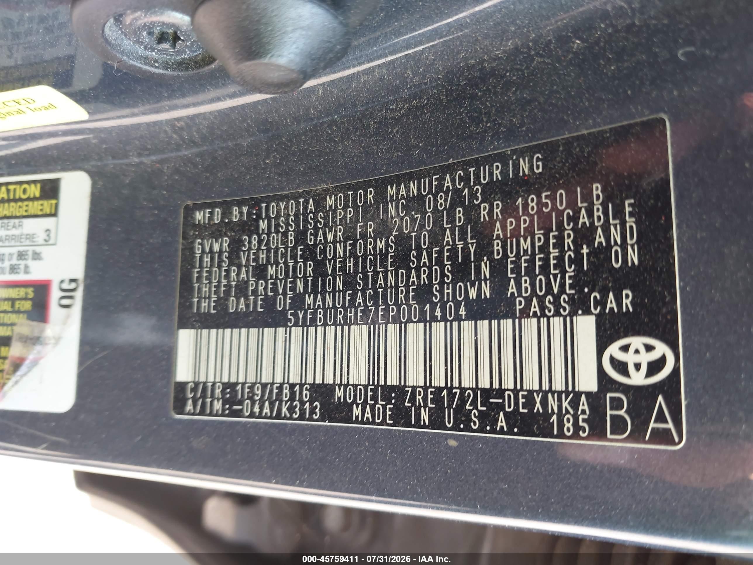 2014 Toyota Corolla Le Синий vin: 5YFBURHE7EP001404