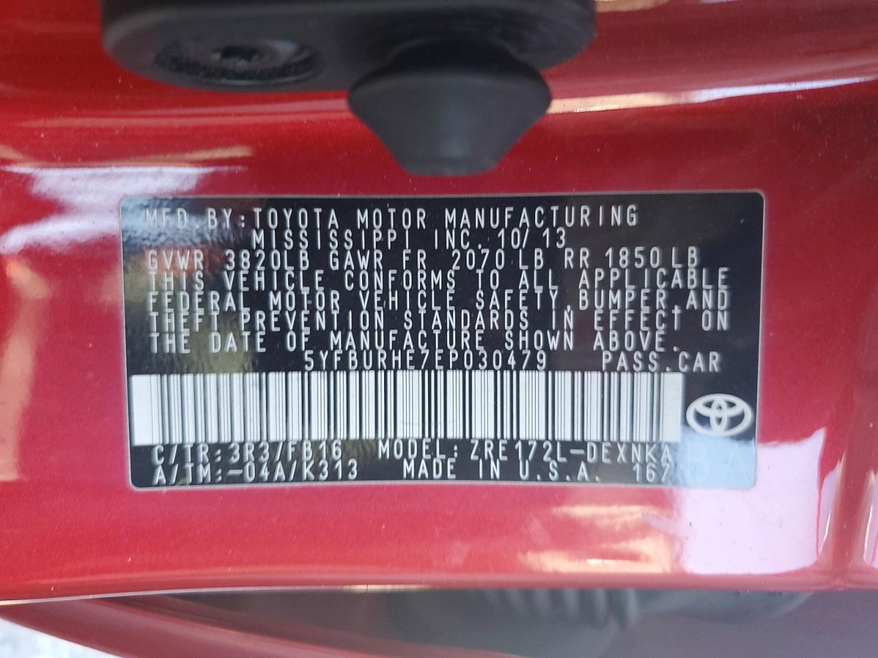 2014 Toyota Corolla Le Red vin: 5YFBURHE7EP030479