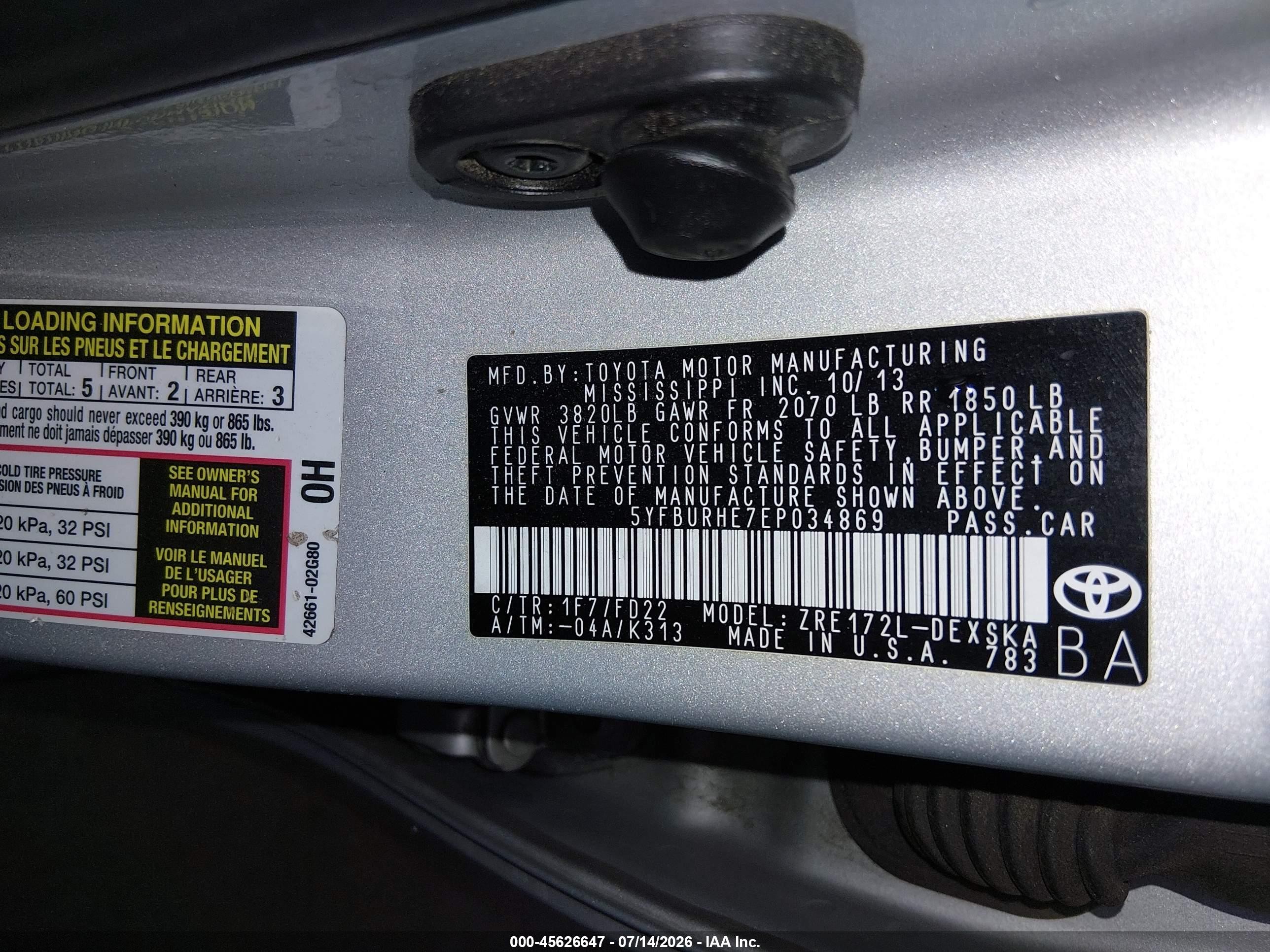 2014 Toyota Corolla S Plus Silver vin: 5YFBURHE7EP034869