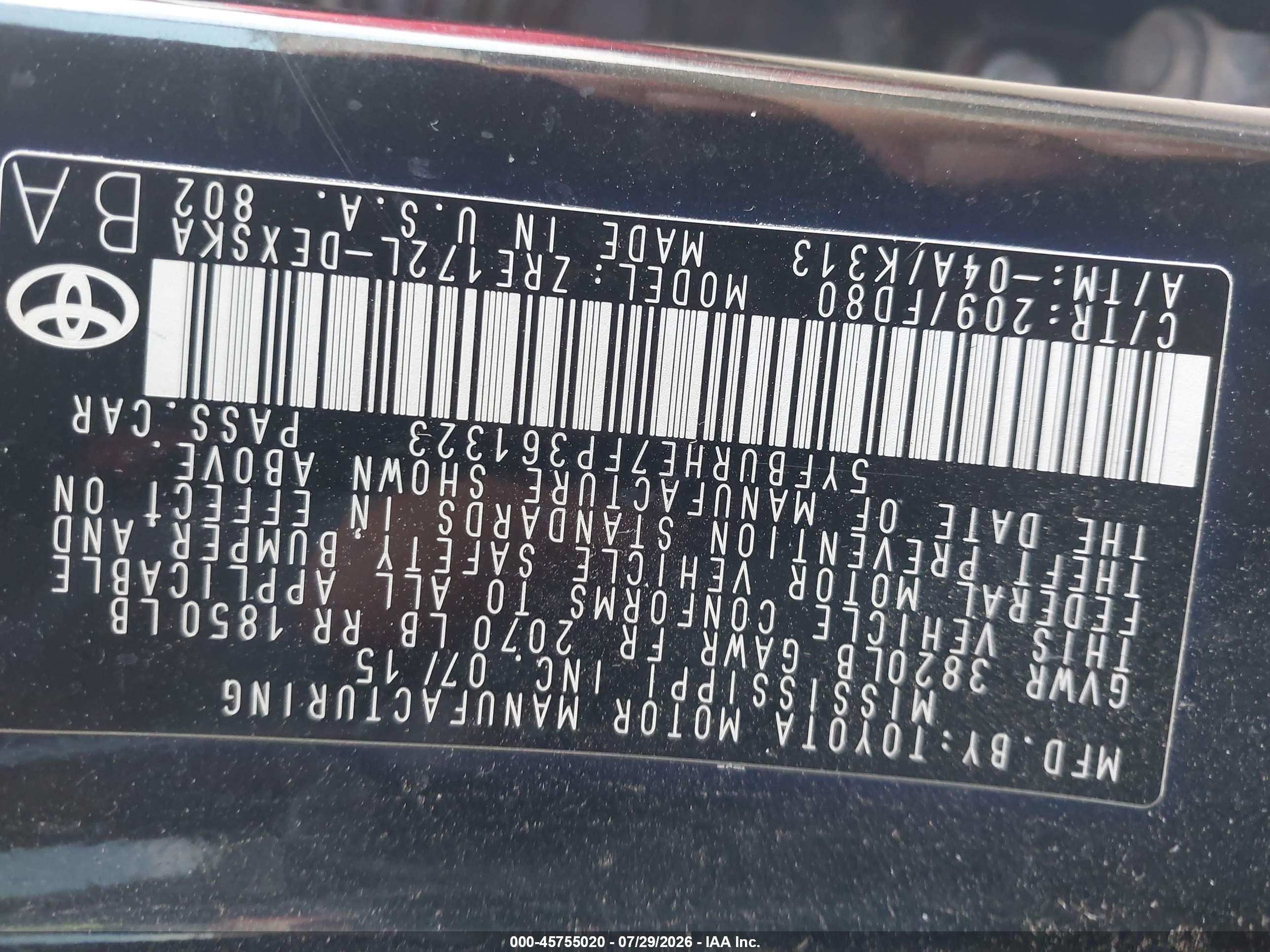 2015 Toyota Corolla S Plus Black vin: 5YFBURHE7FP361323